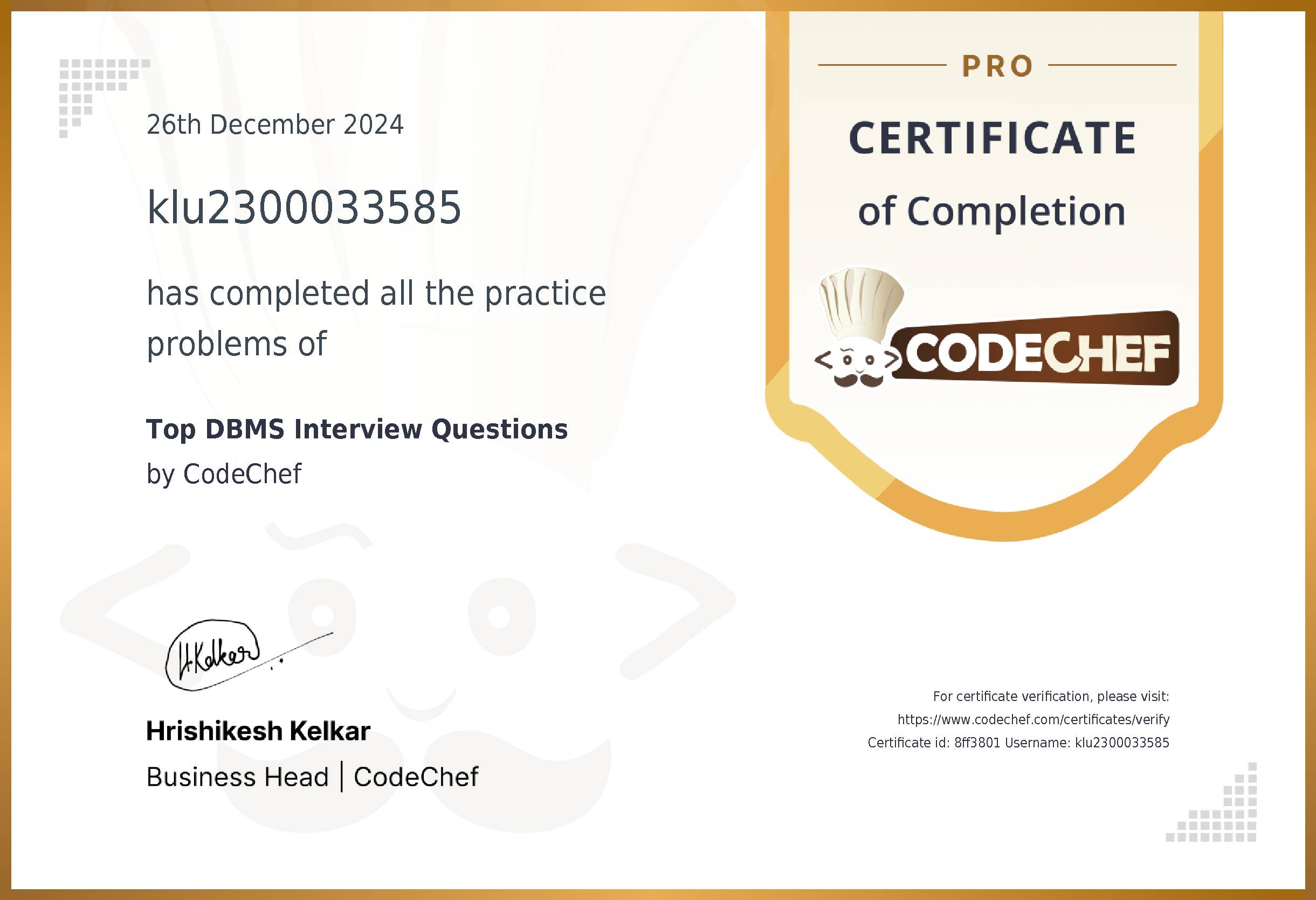 Awarded to klu2300033585 for completing <a href='/practice/interview-dbms'>Top DBMS Interview Questions</a>