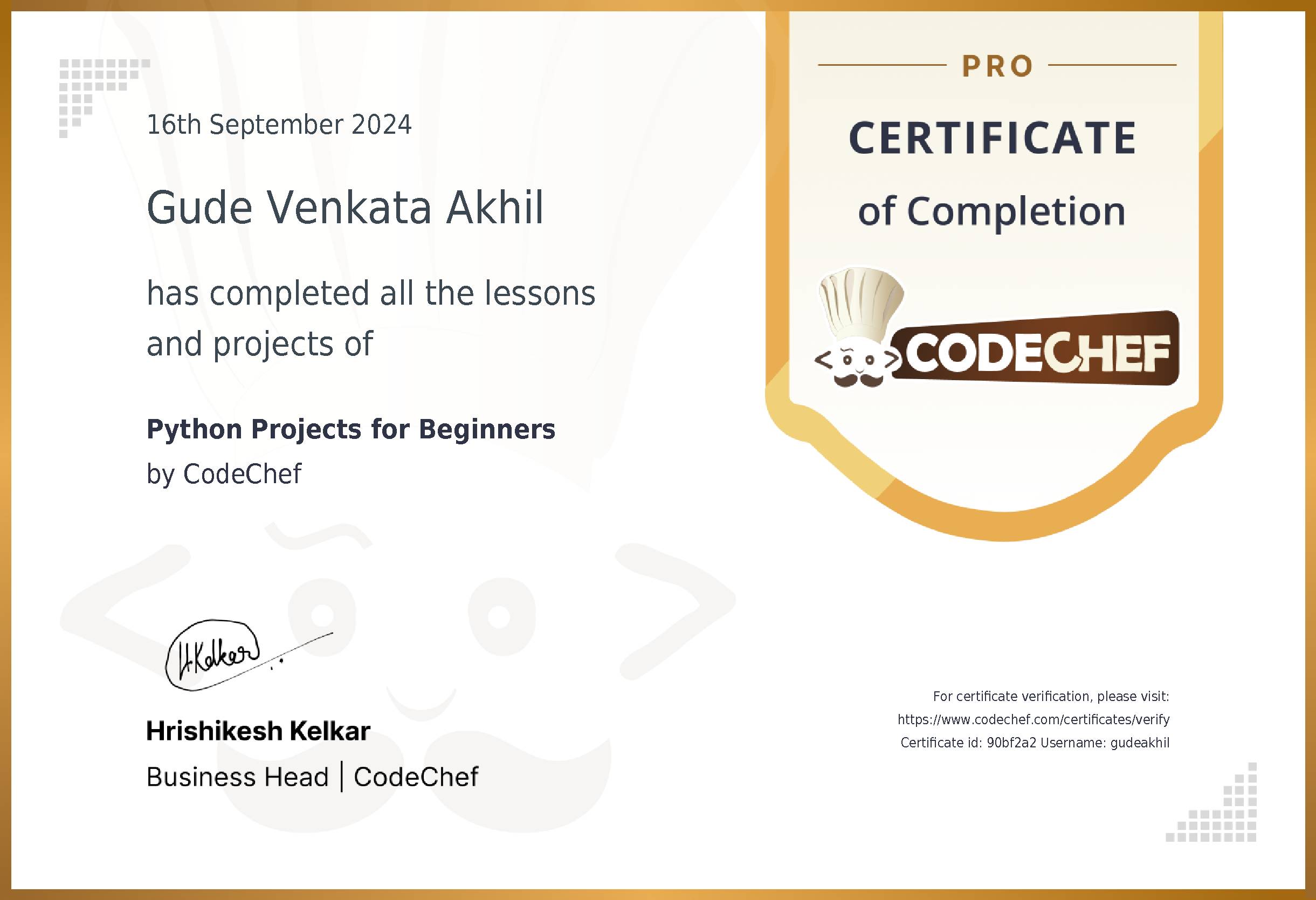 Awarded to Gude Venkata Akhil for completing <a href='/practice/projects-python'>Python Projects for Beginners</a>