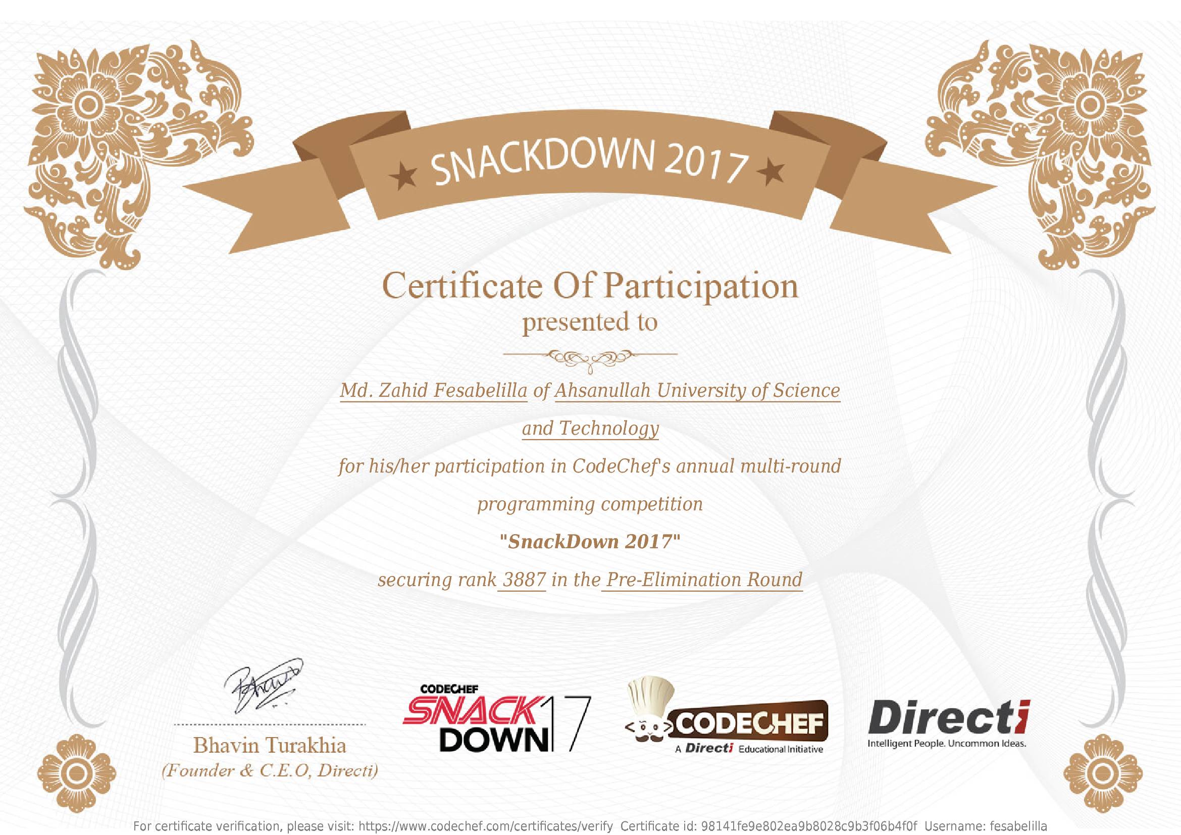 Awarded to Md. Zahid Fesabelilla