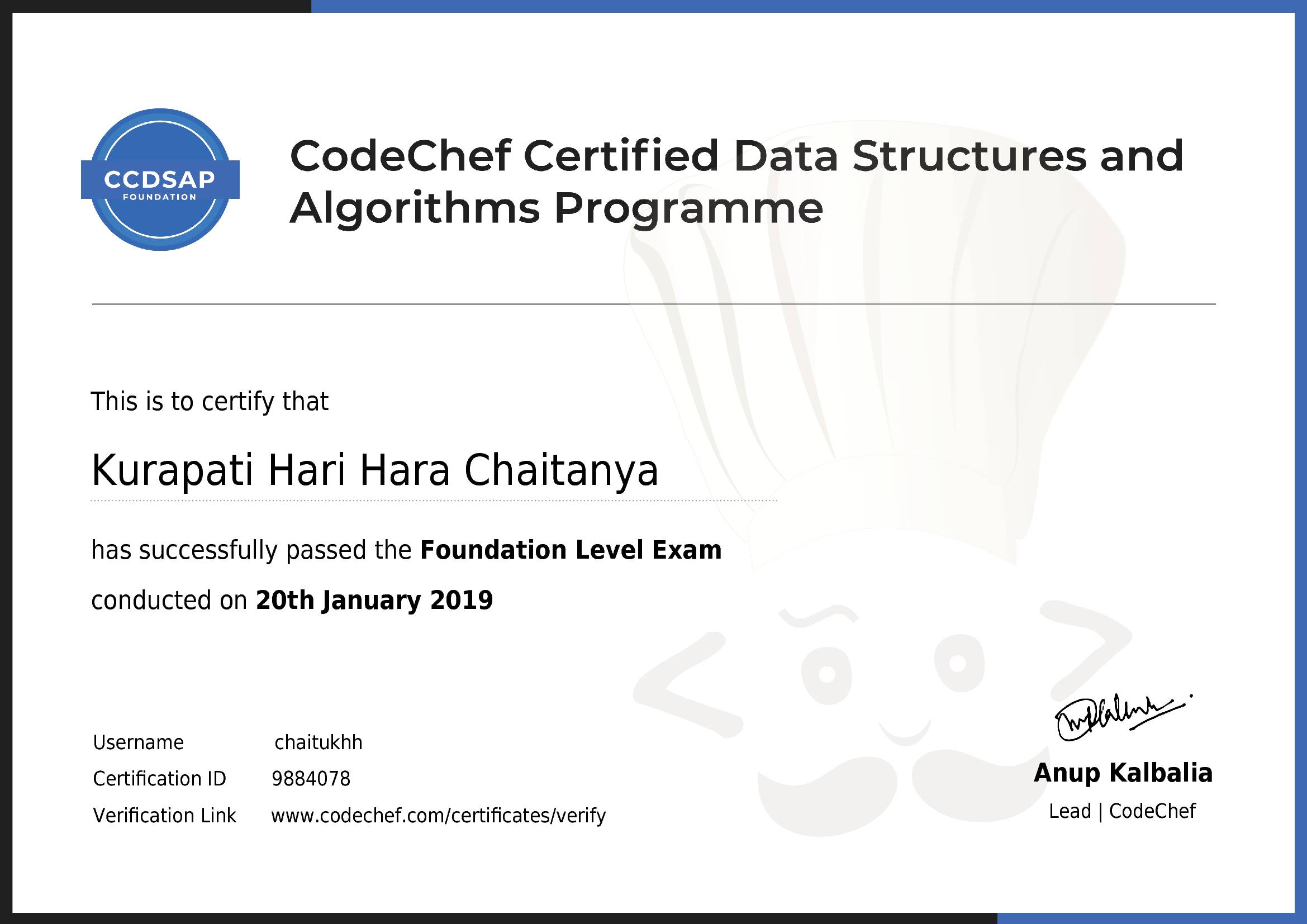 Awarded to Kurapati Hari Hara Chaitanya