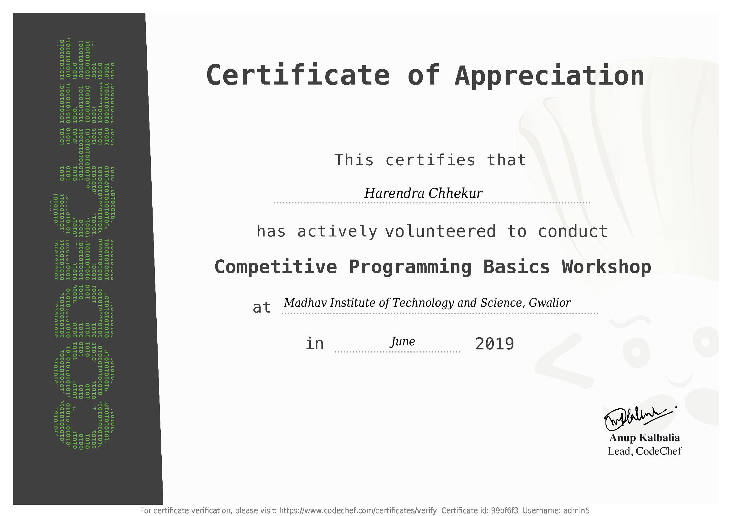 Awarded to Harendra Chhekur