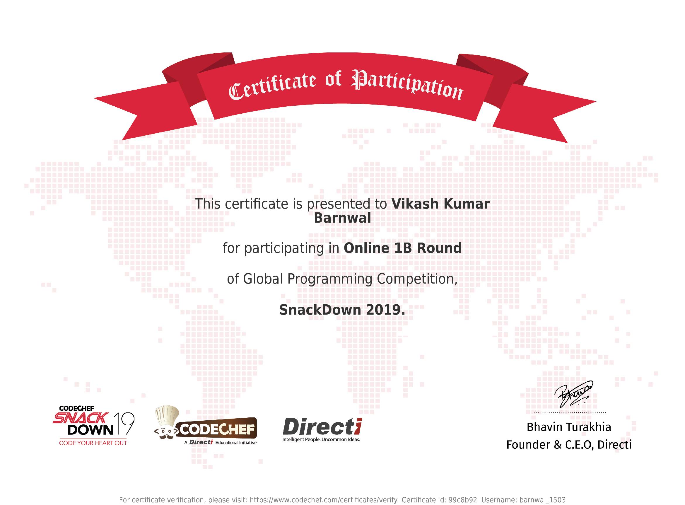 Awarded to Vikash Kumar Barnwal