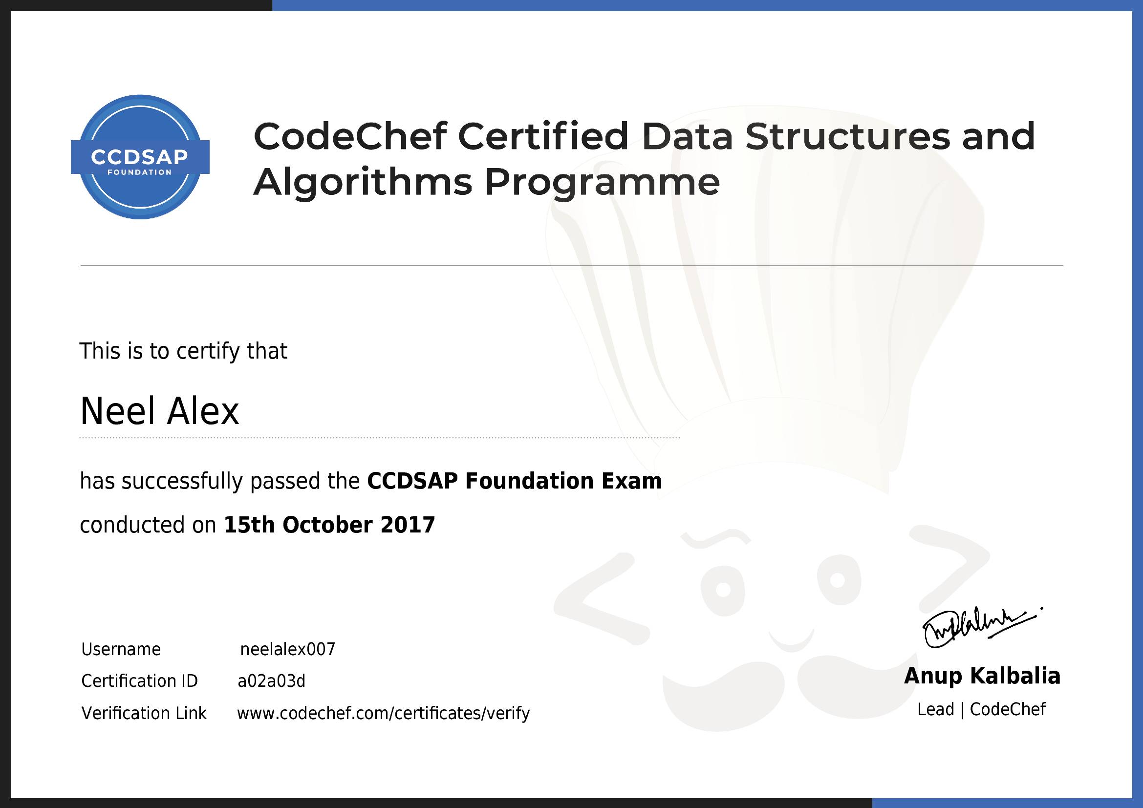 Awarded to Neel Alex