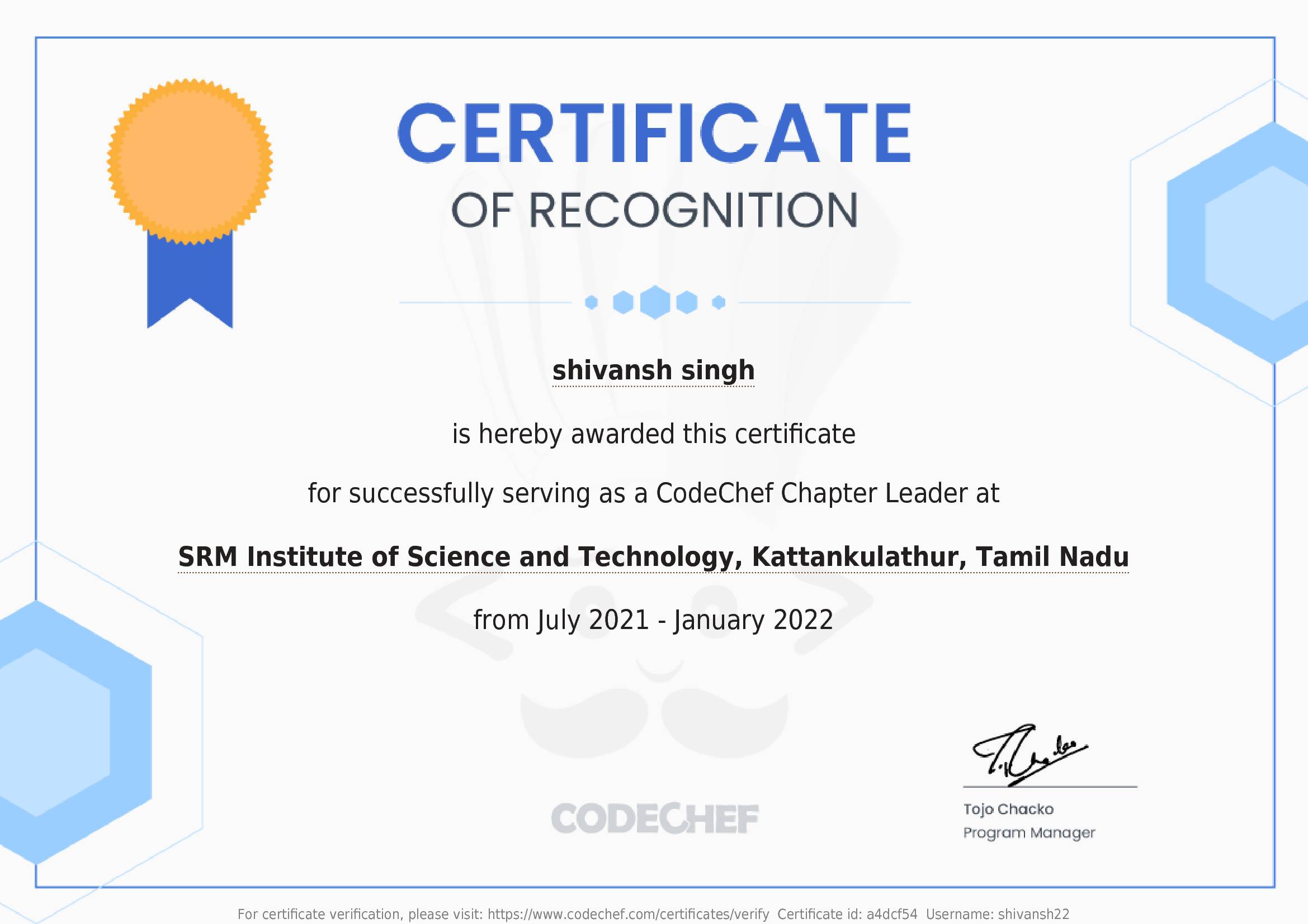 Awarded to shivansh singh