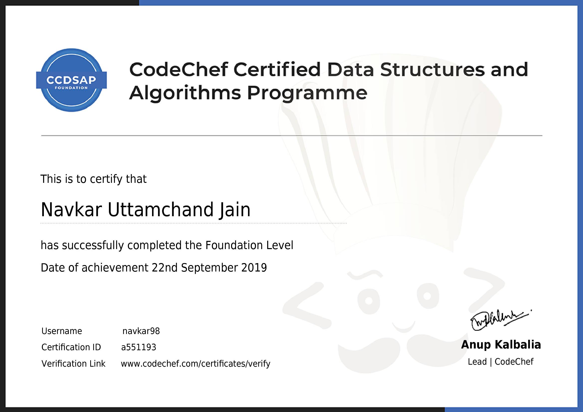 Awarded to Navkar Uttamchand Jain