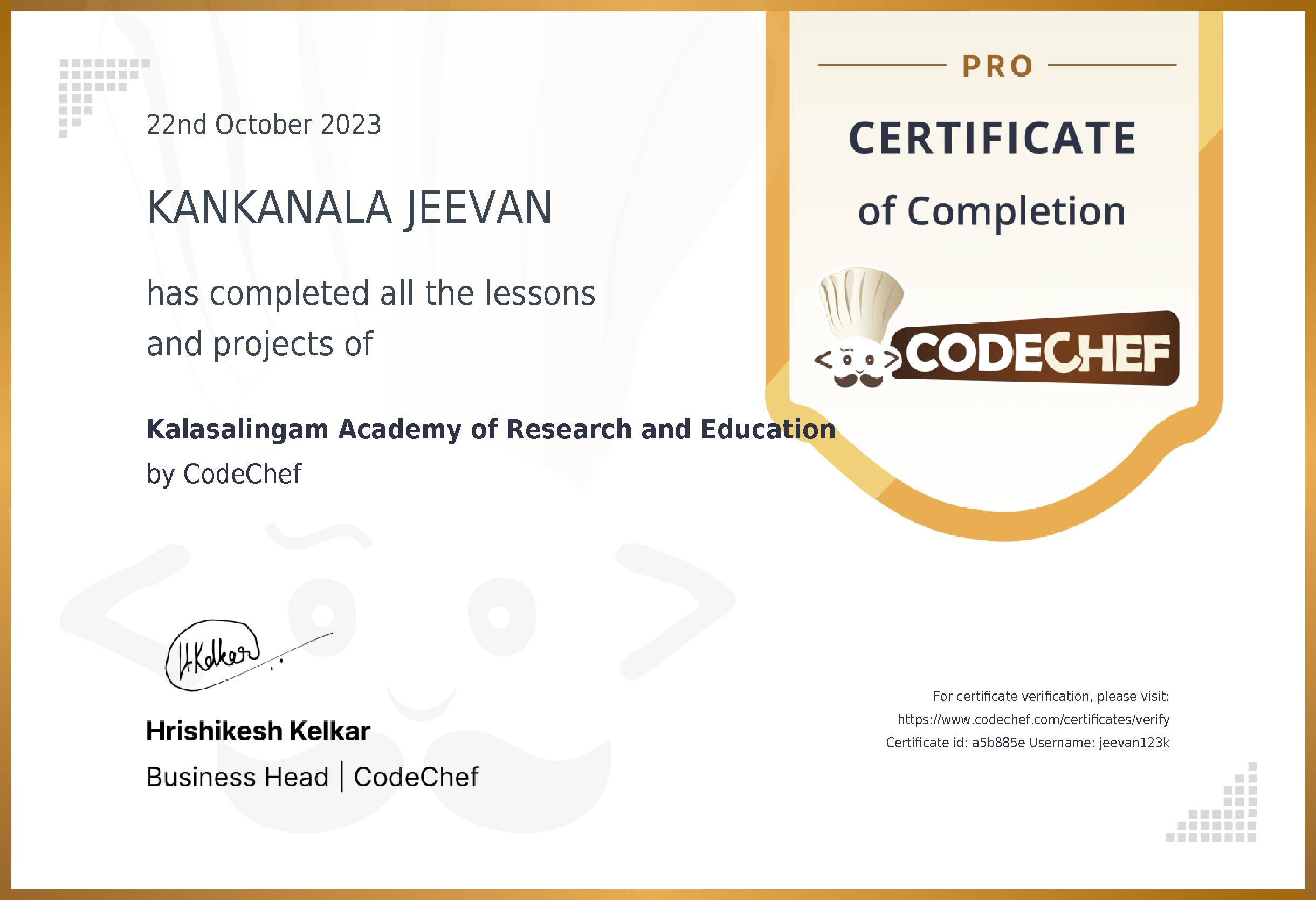 Awarded to KANKANALA JEEVAN for completing <a href='/learn/course/kldaa'>Kalasalingam Academy of Research and Education - Pro</a>