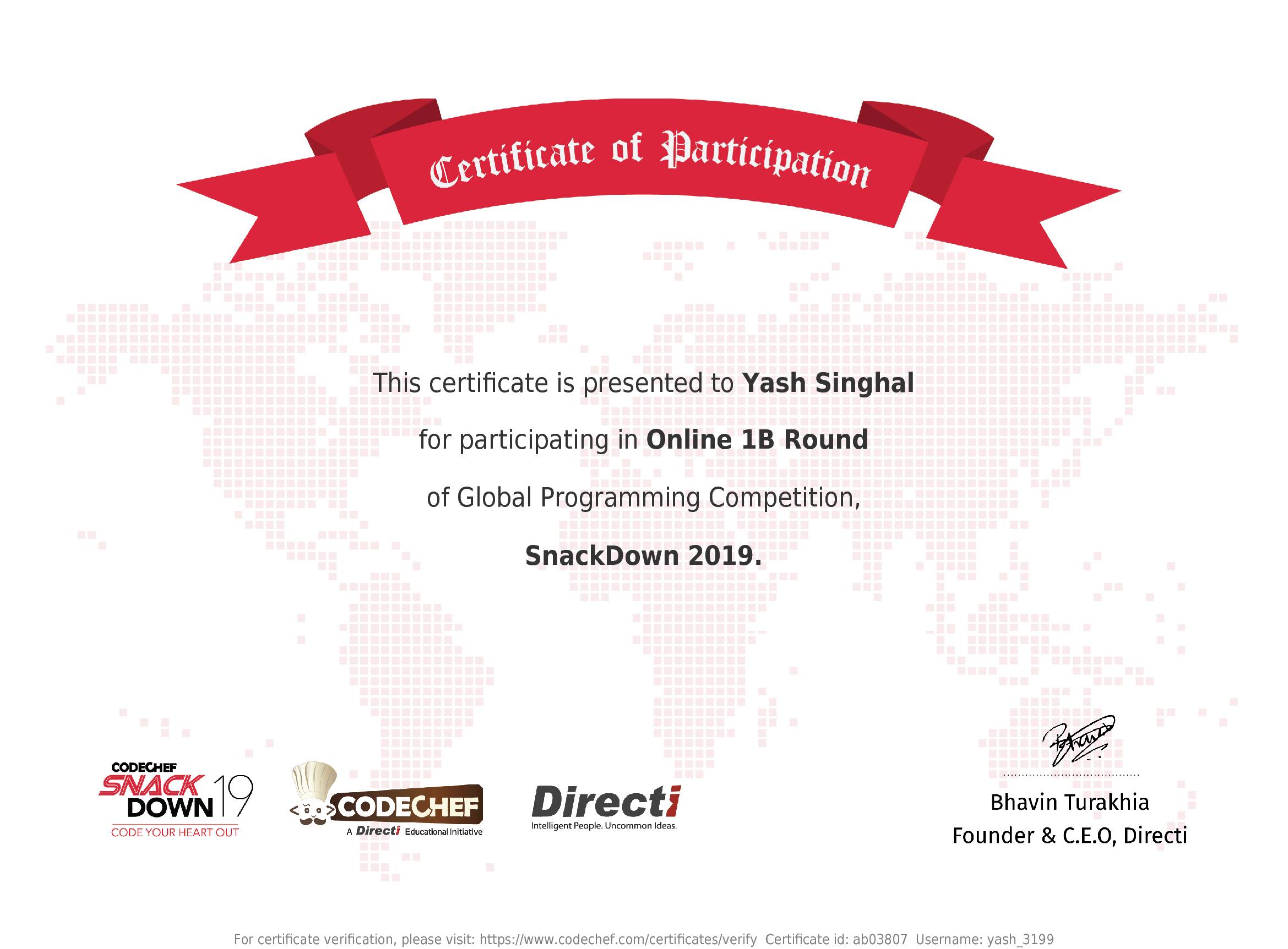 Awarded to Yash Singhal