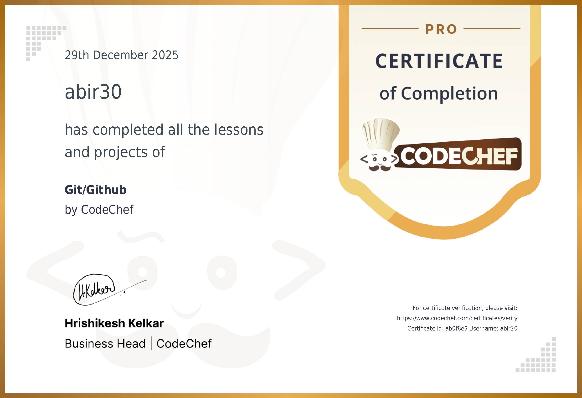 Awarded to abir30 for completing <a href='/learn/course/git-github'>Git/Github</a>