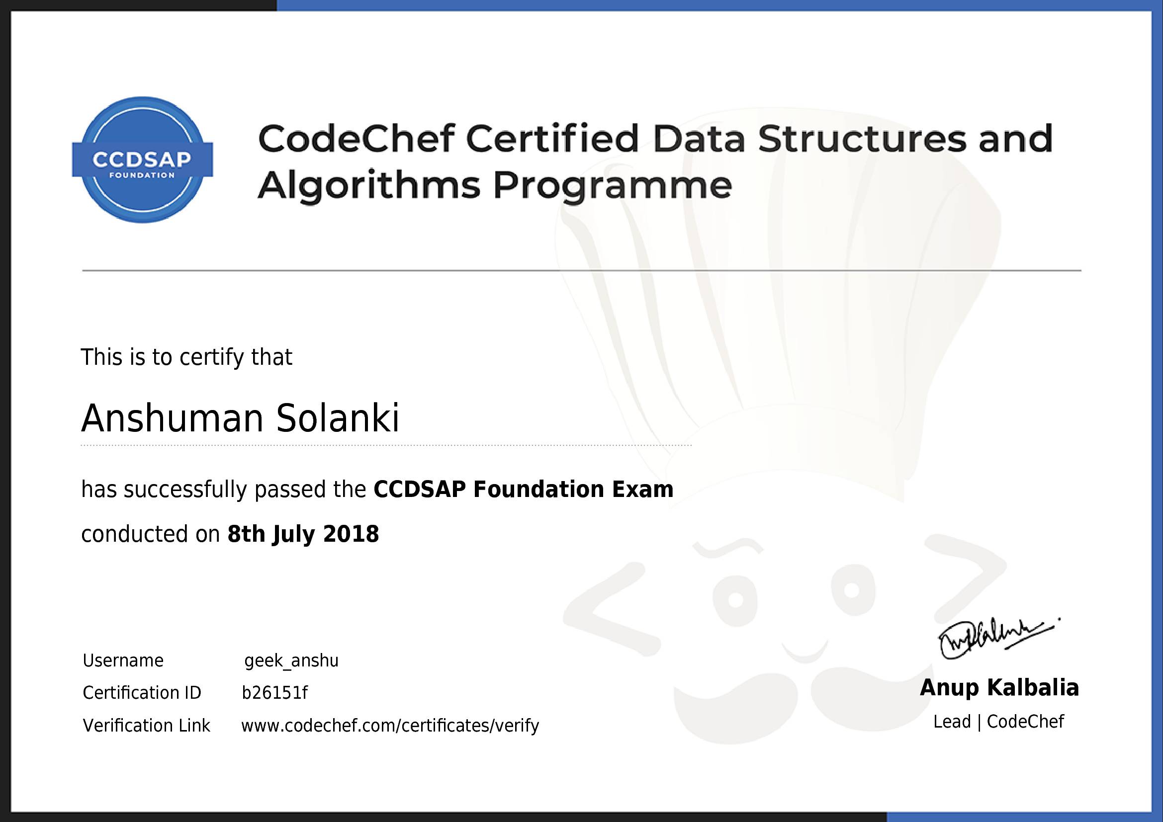 Awarded to Anshuman Solanki