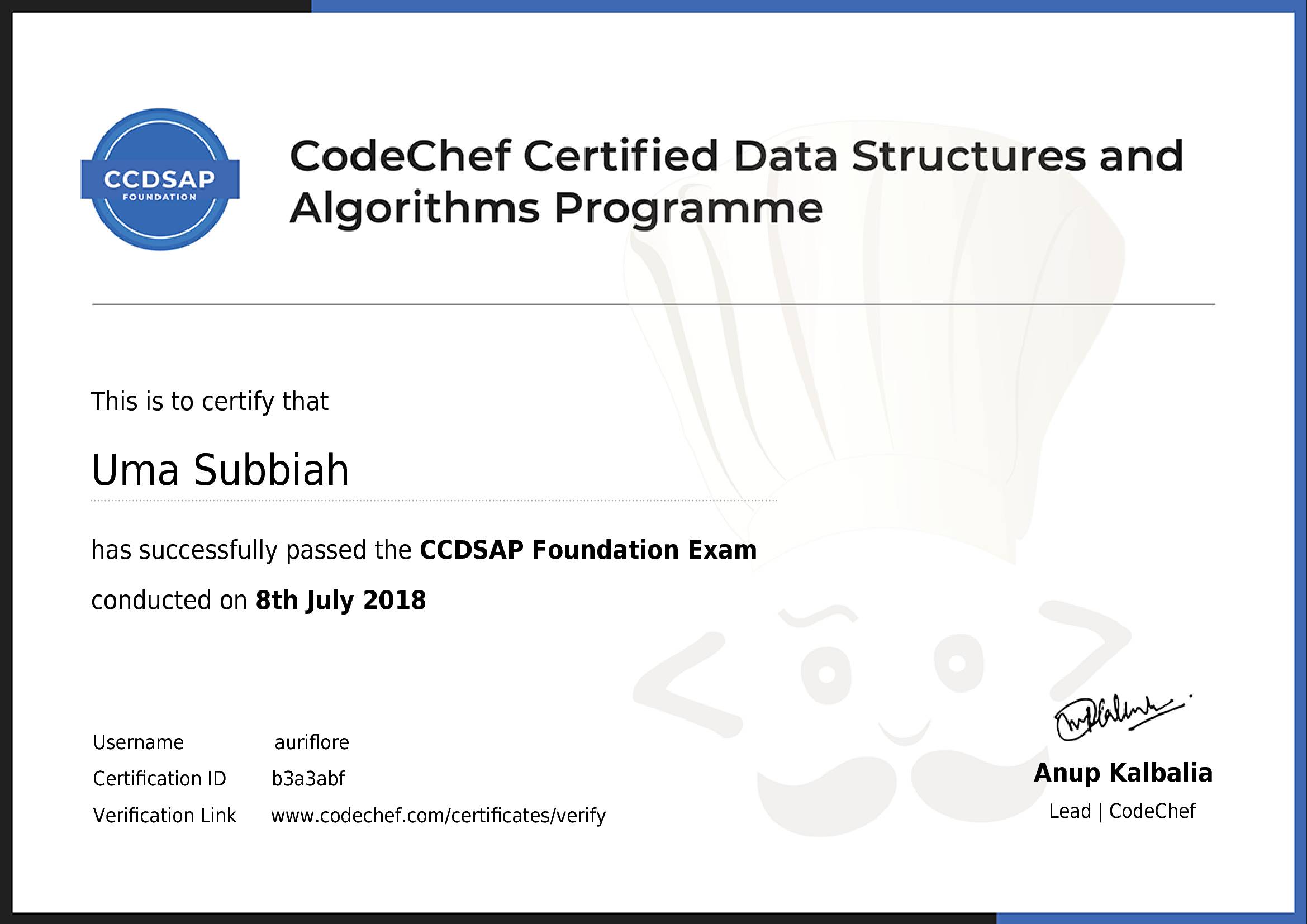 Awarded to Uma Subbiah