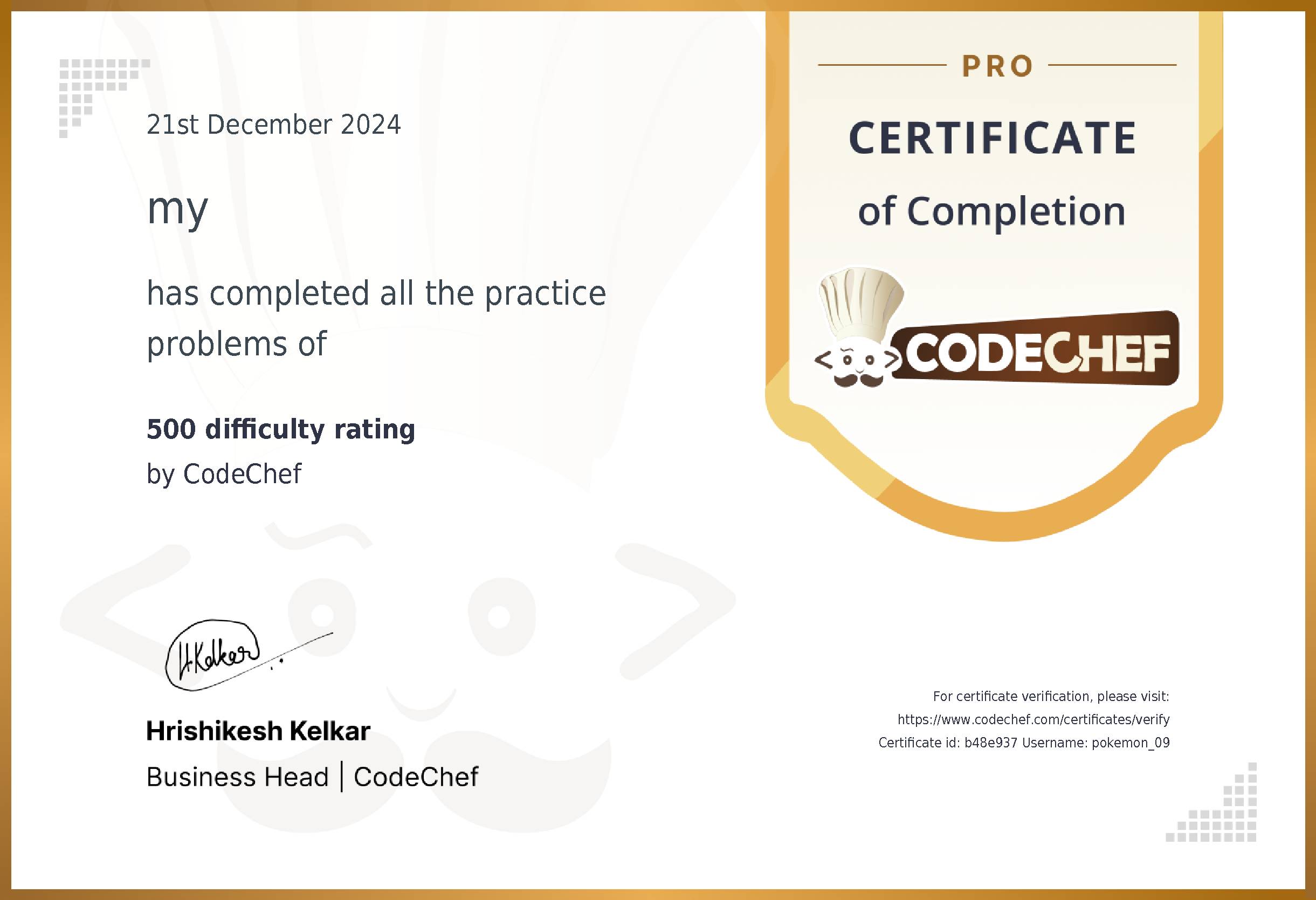 Awarded to my for completing <a href='/practice/basic-programming-concepts'>500 difficulty rating</a>