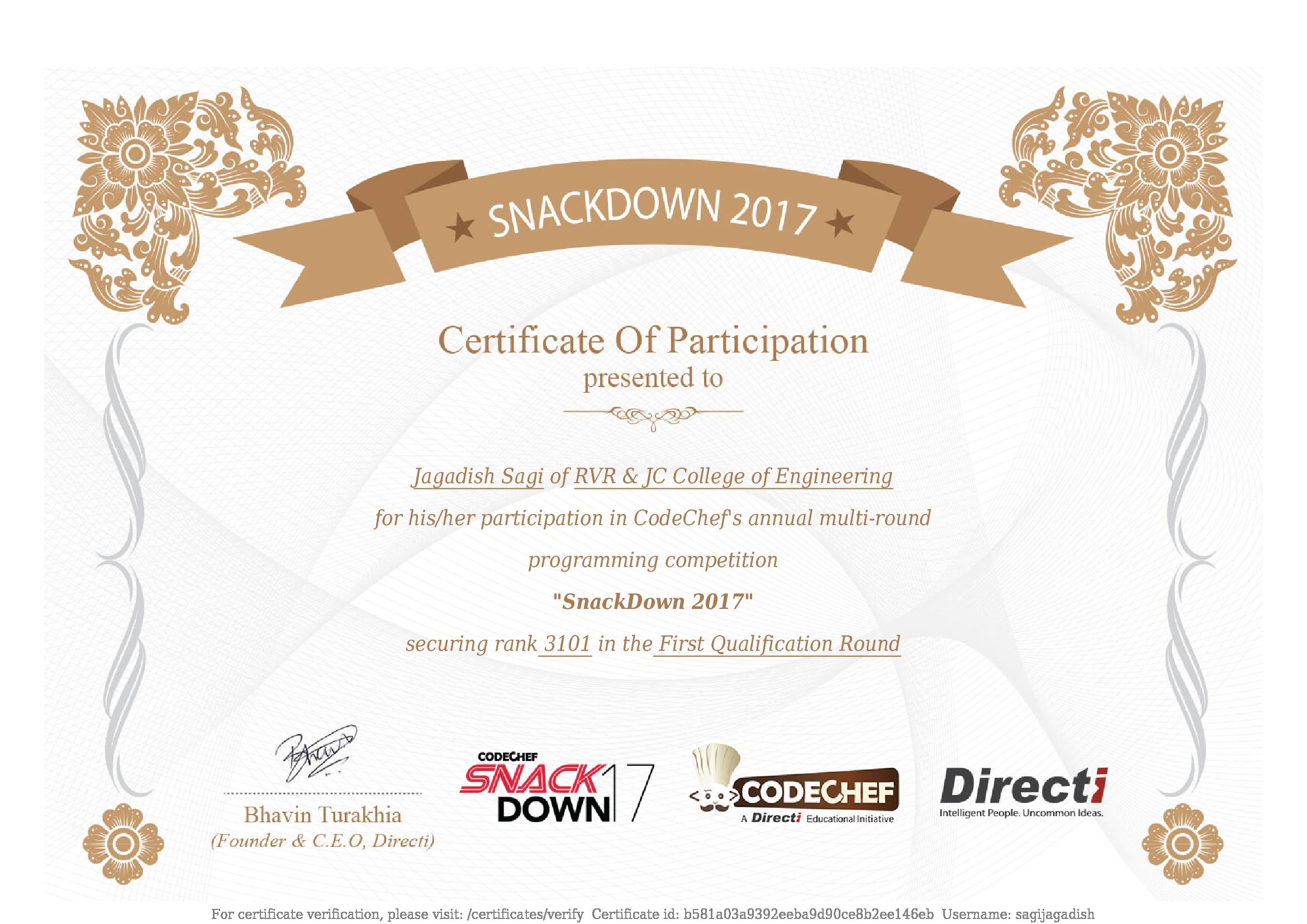 Awarded to Jagadish Sagi