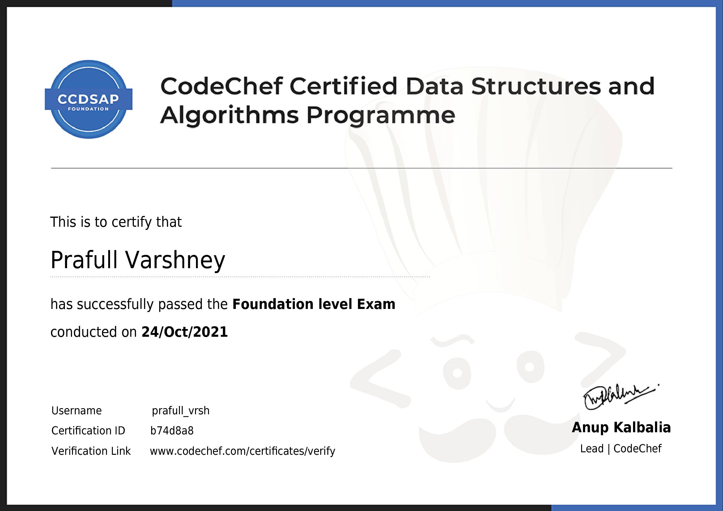 Awarded to Prafull Varshney