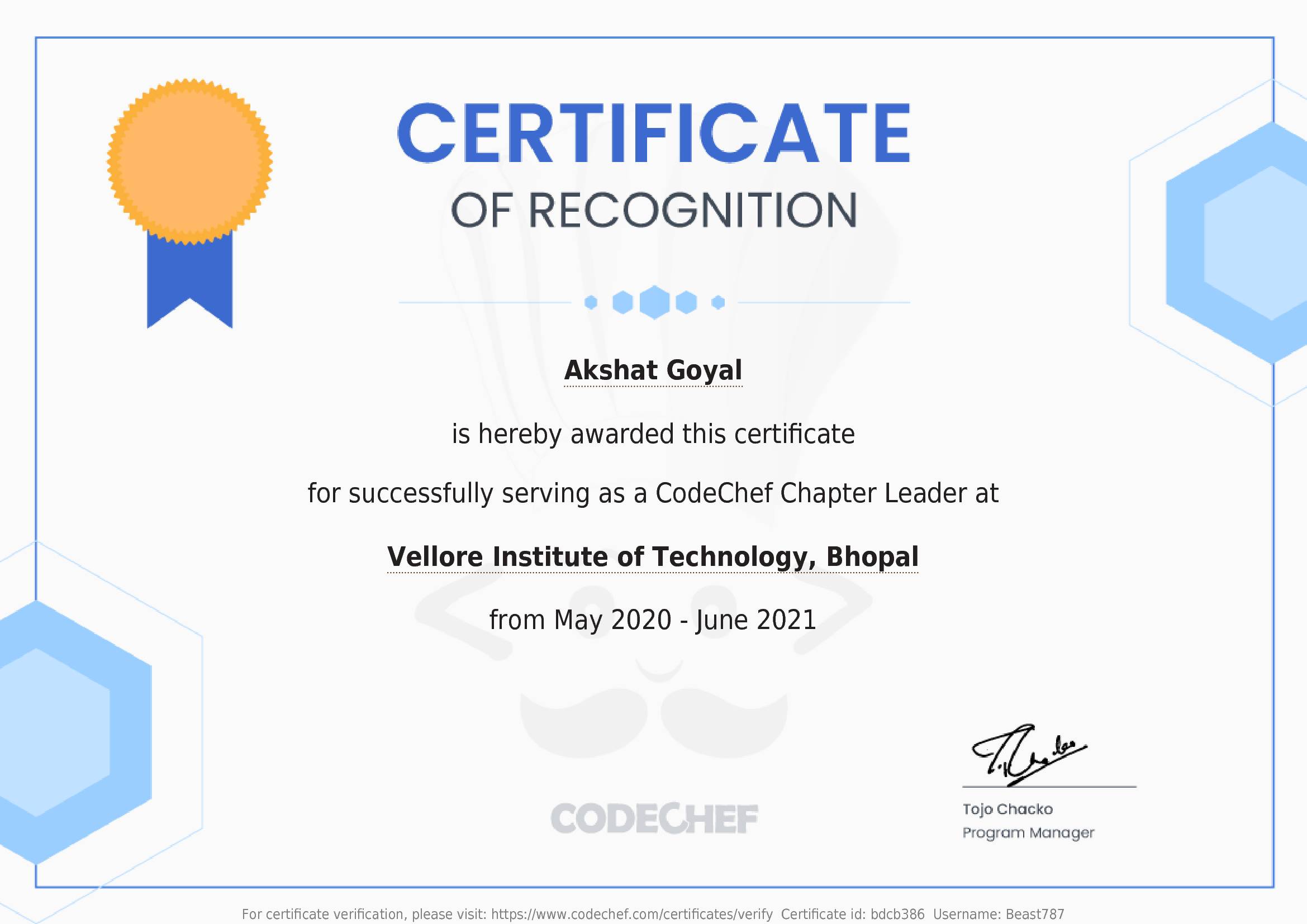 Awarded to Akshat Goyal