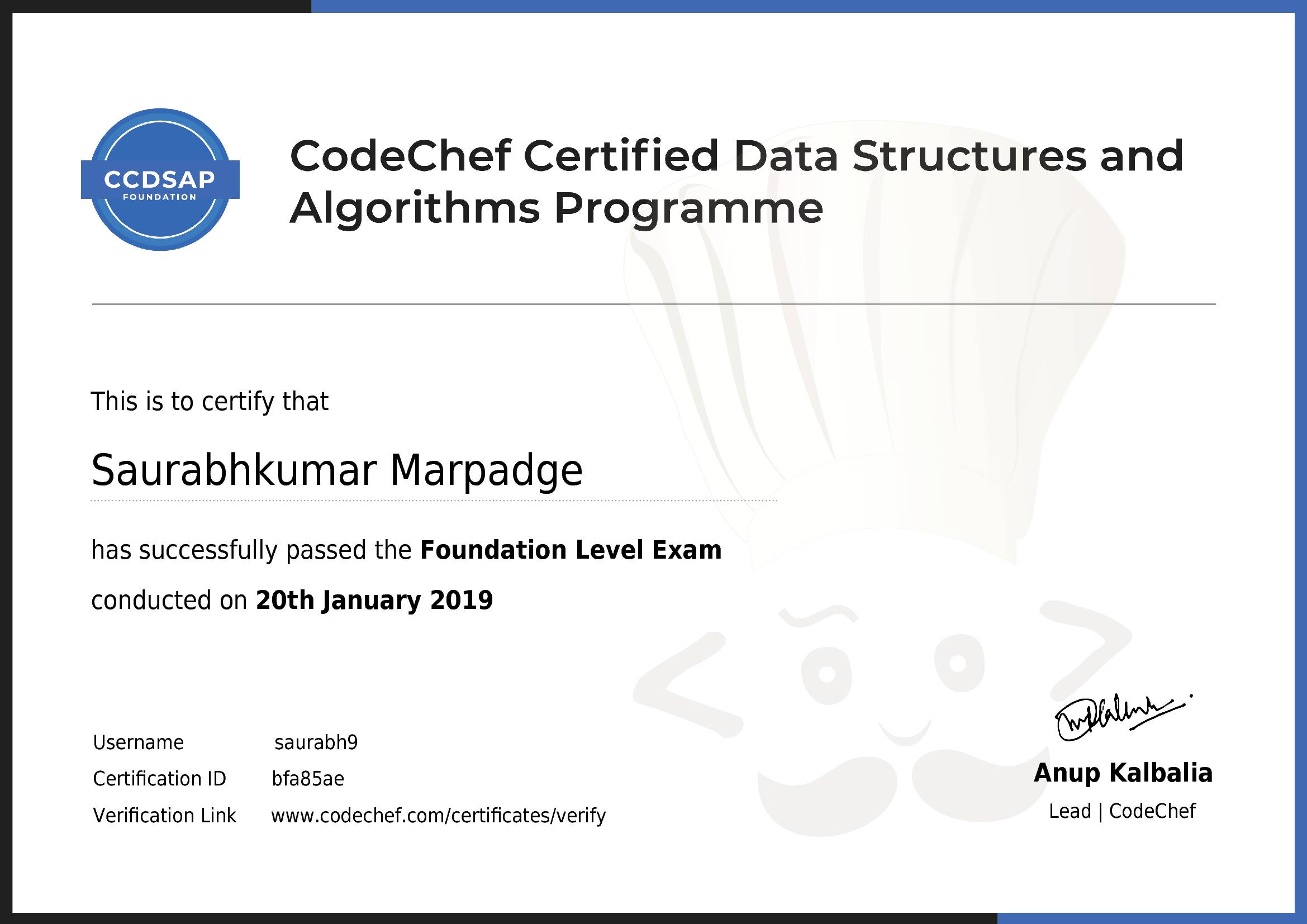 Awarded to Saurabhkumar Marpadge