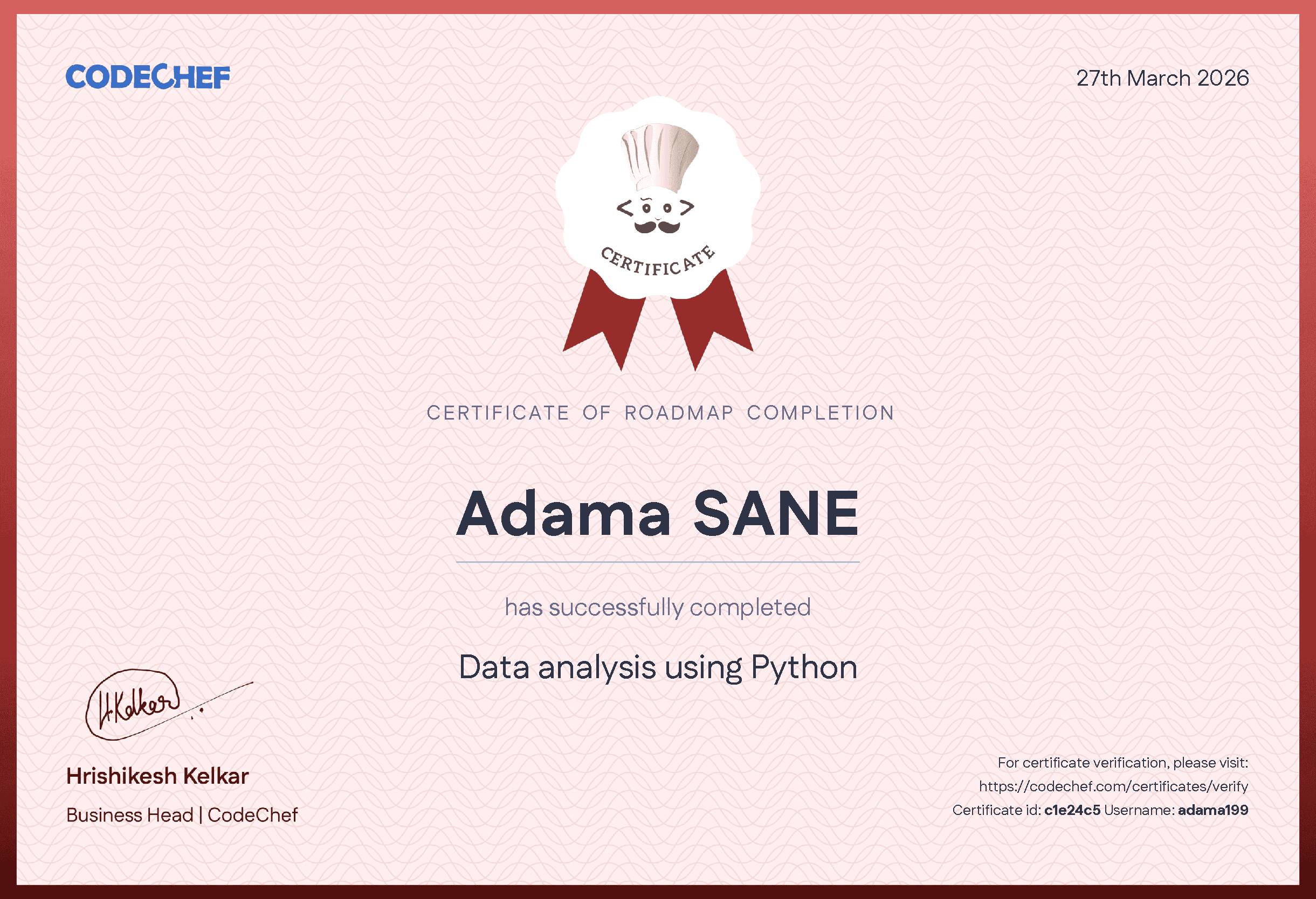 Awarded to Adama SANE