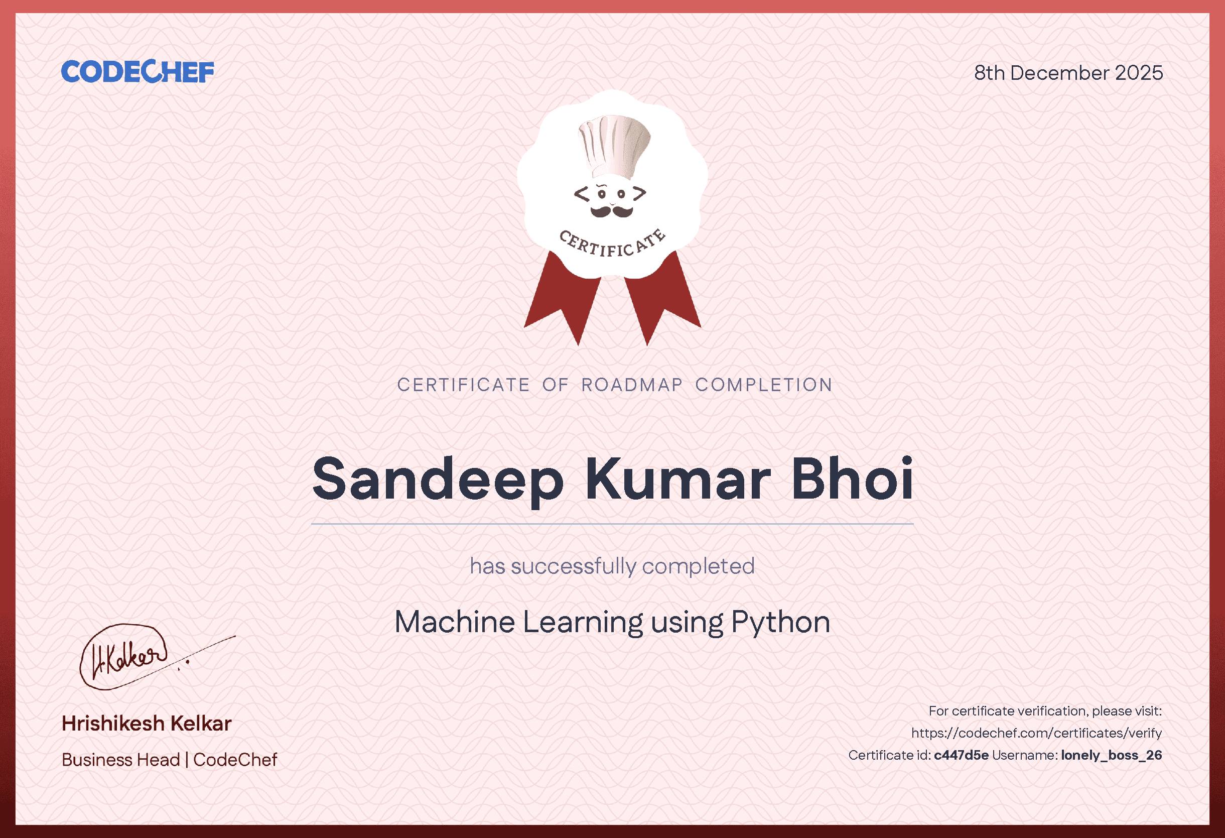 Awarded to Sandeep Kumar Bhoi