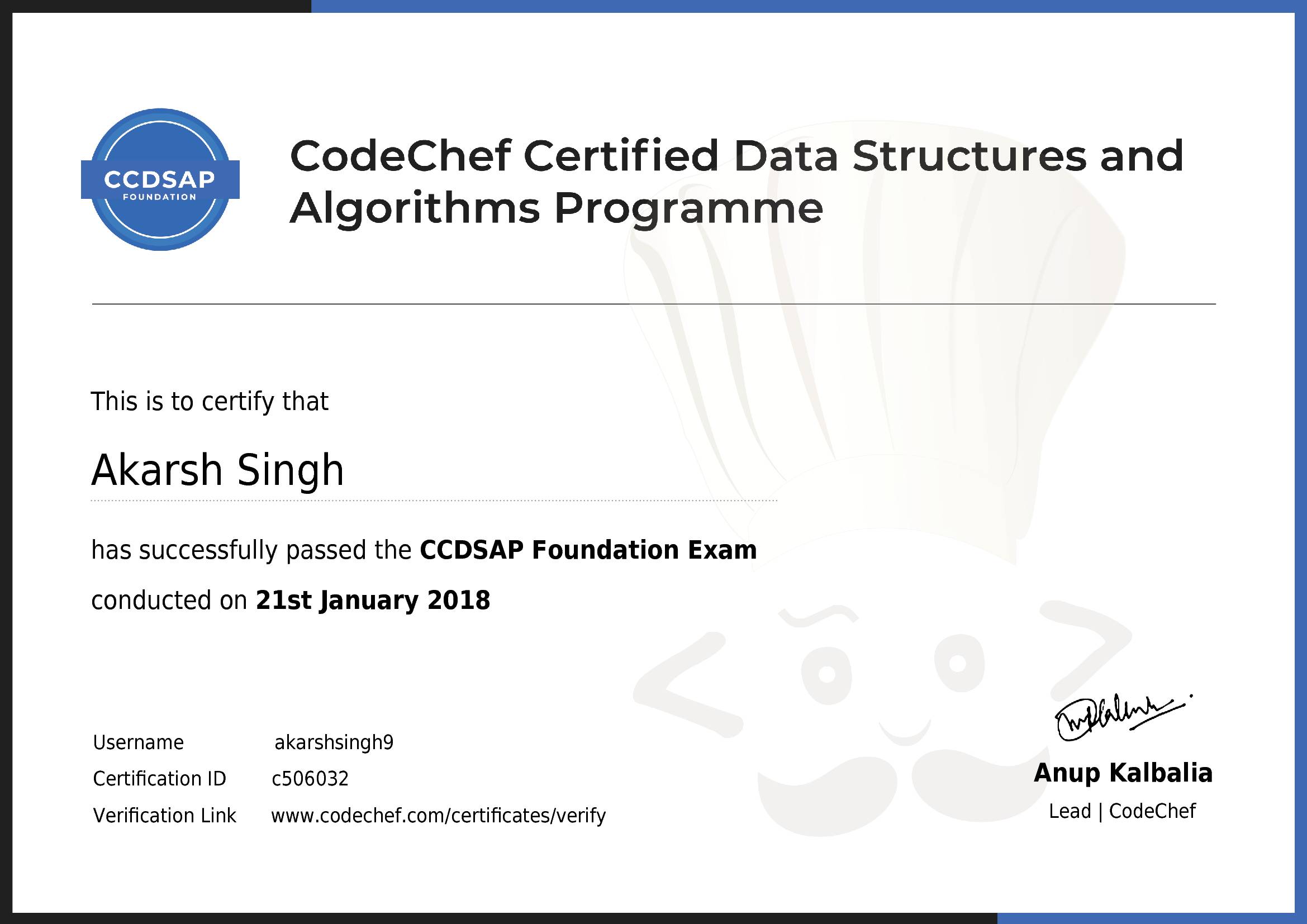 Awarded to Akarsh Singh