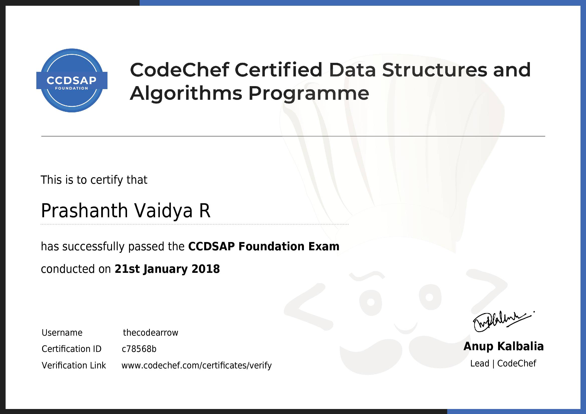 Awarded to Prashanth Vaidya R