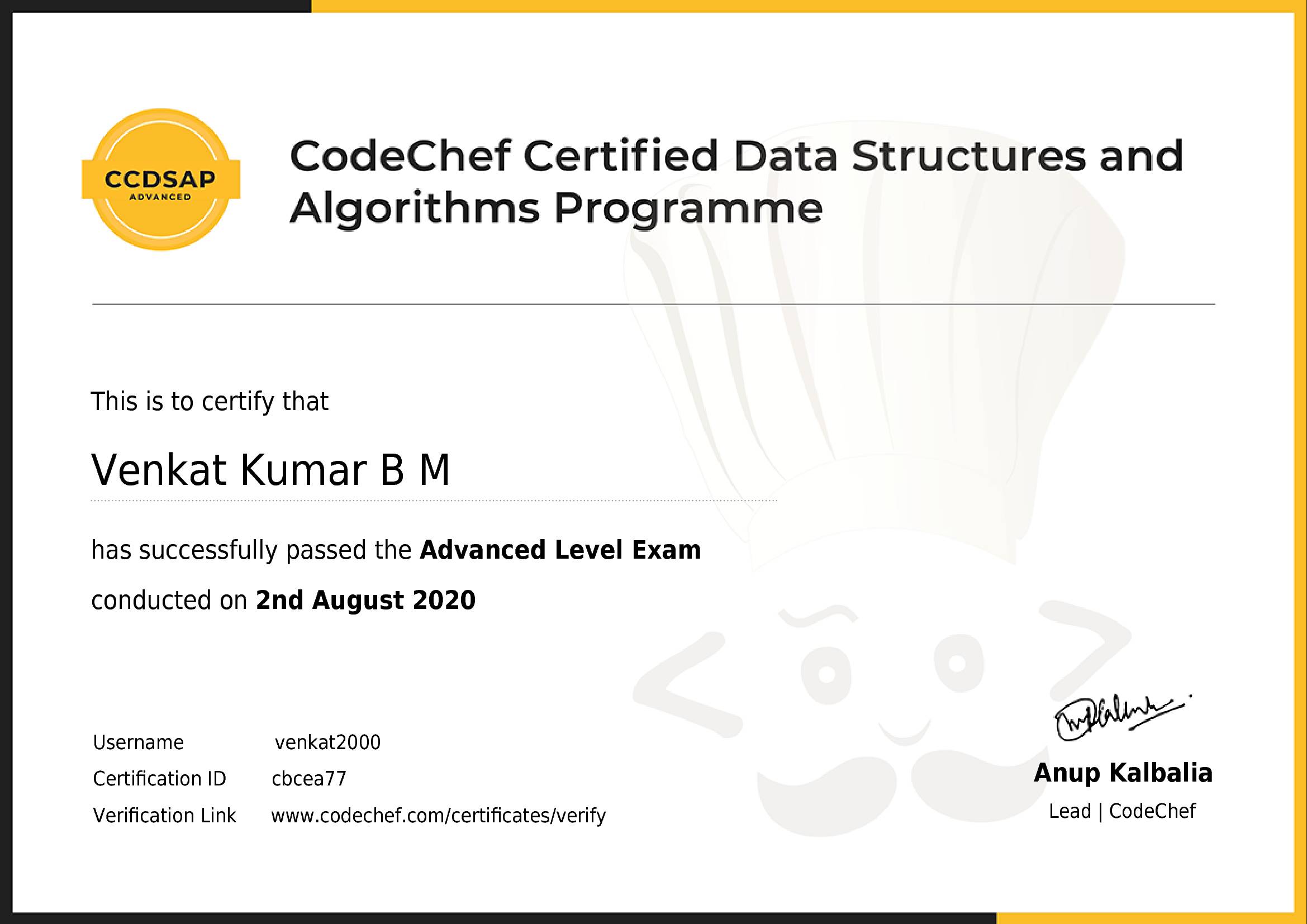 Awarded to Venkat Kumar B M