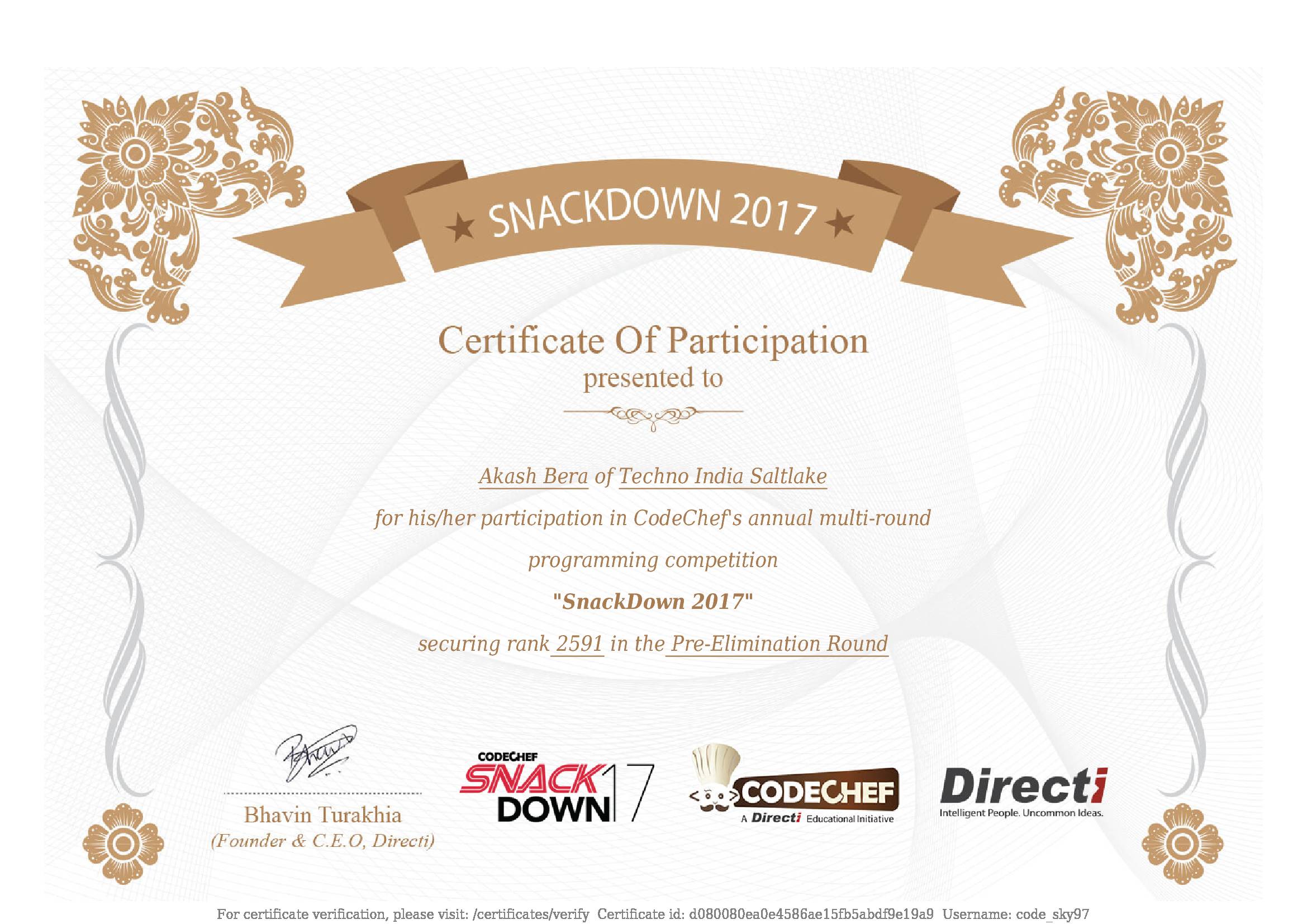 Awarded to Akash Bera