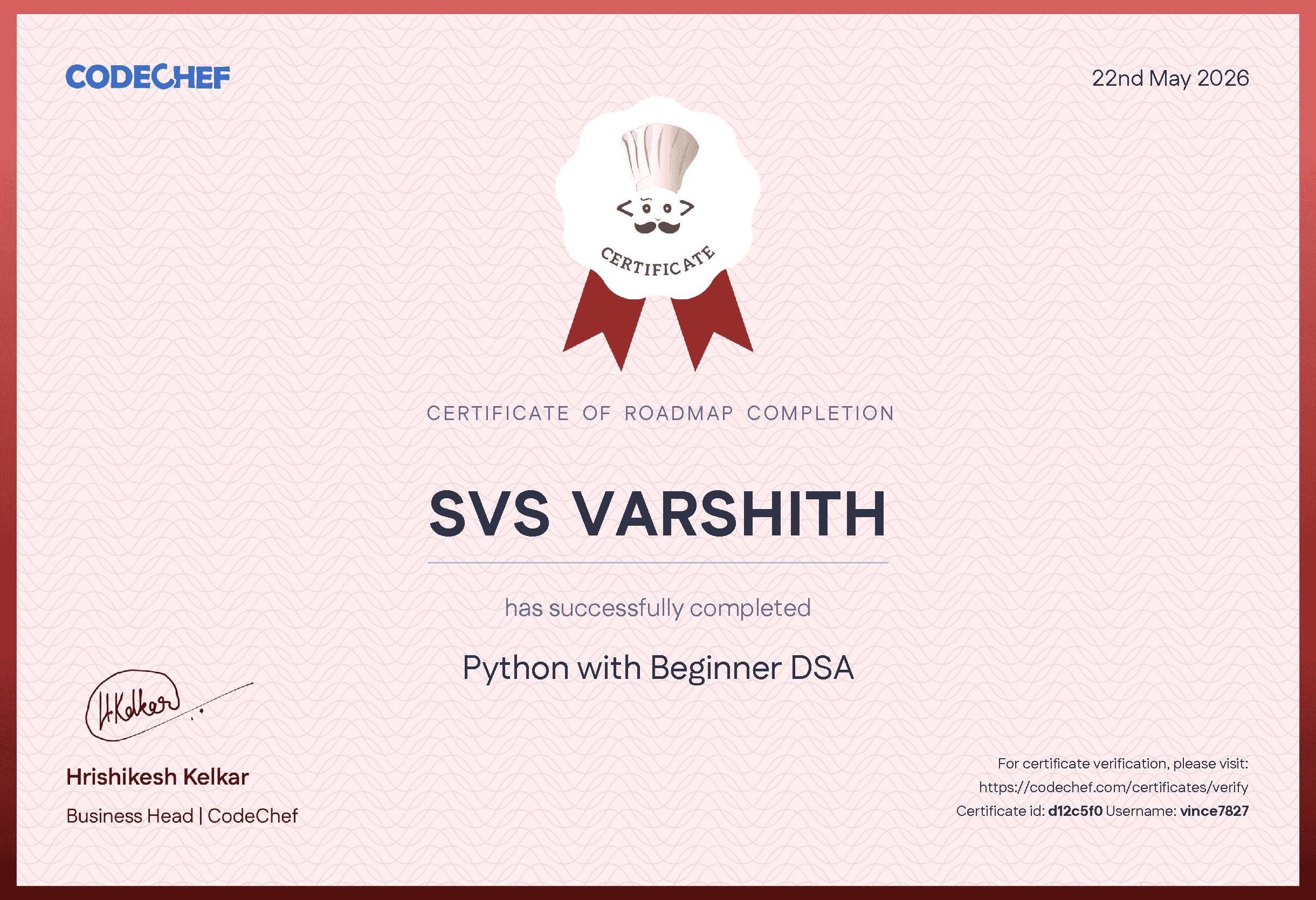 Awarded to SVS VARSHITH