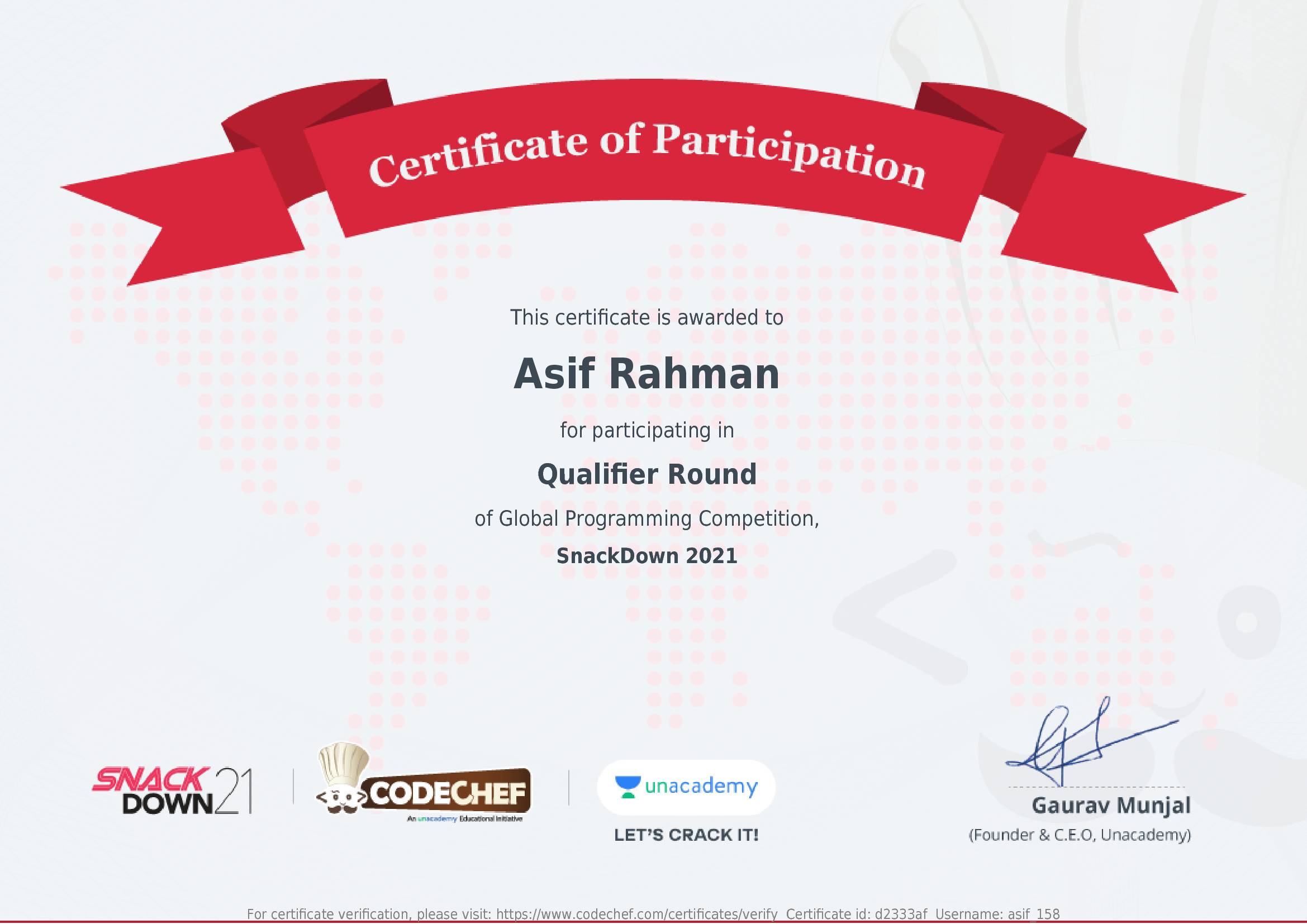 Awarded to Asif Rahman