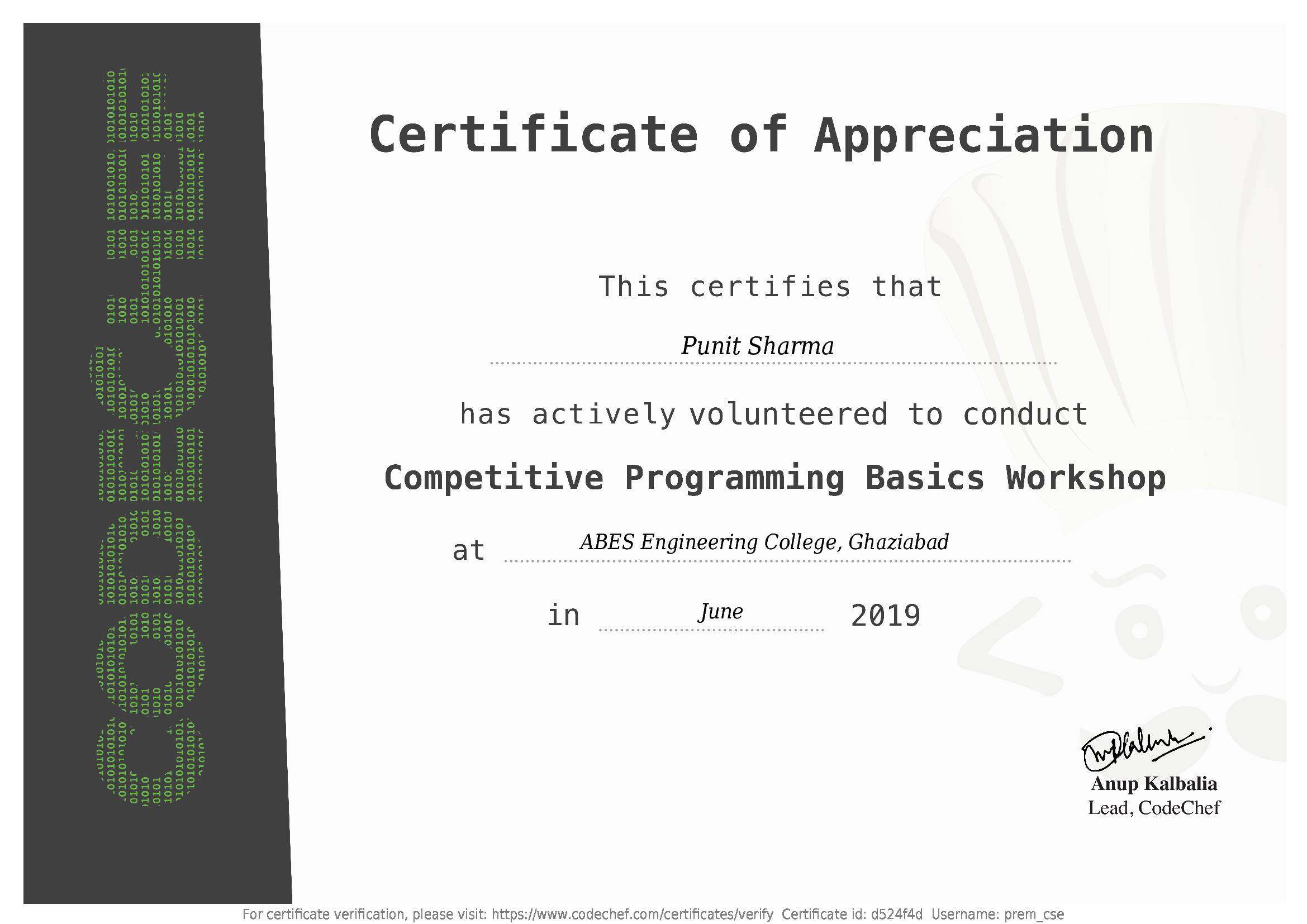 Awarded to Punit Sharma