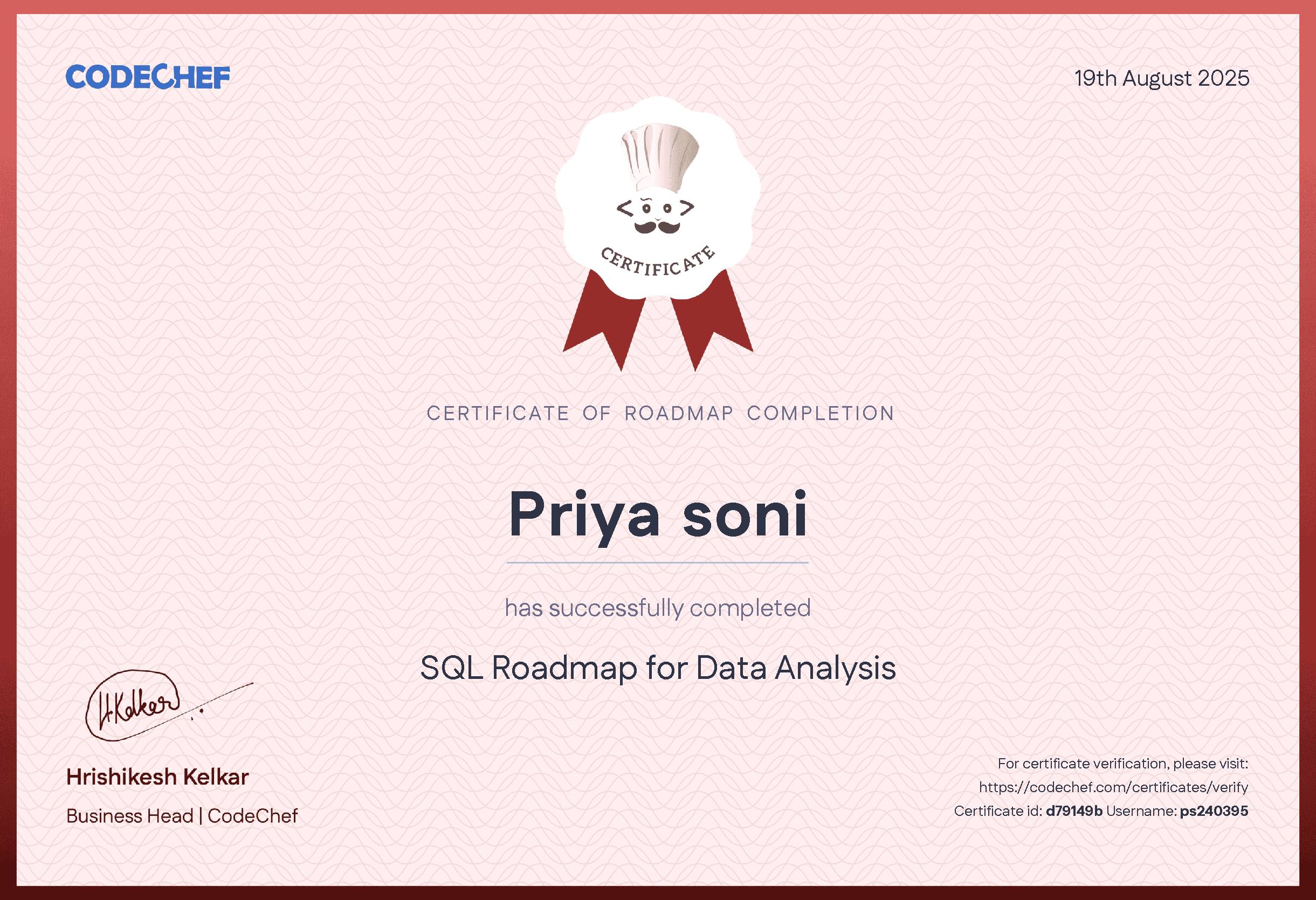 User Certificate | CodeChef
