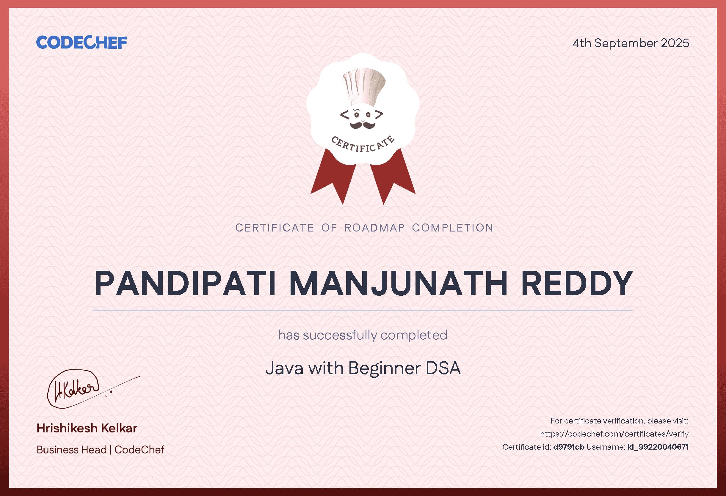 Awarded to PANDIPATI MANJUNATH REDDY