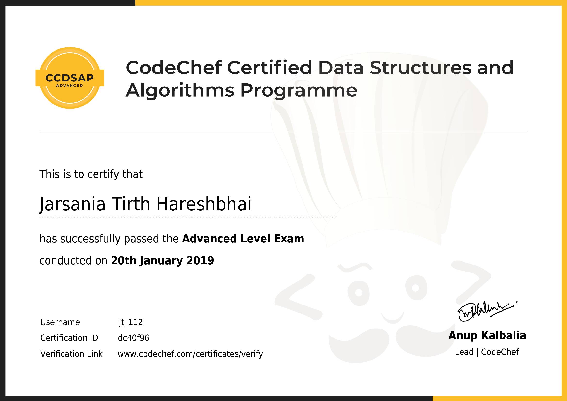 Awarded to Jarsania Tirth Hareshbhai