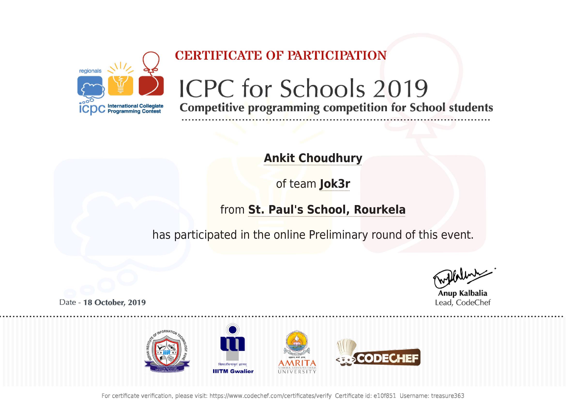 Awarded to Ankit Choudhury