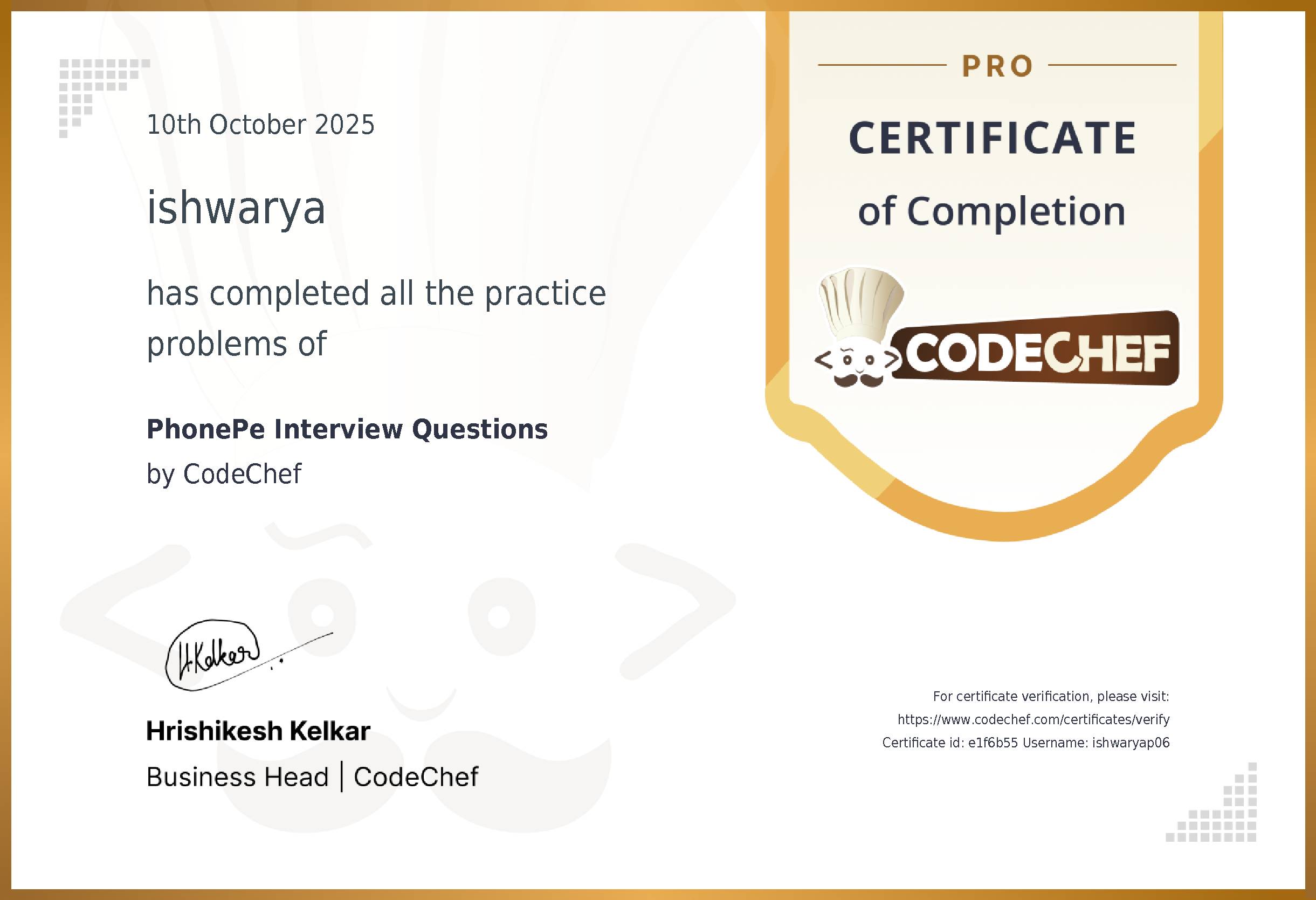 Awarded to ishwarya for completing <a href='/practice/phonepe-interview-questions'>PhonePe Interview Questions</a>