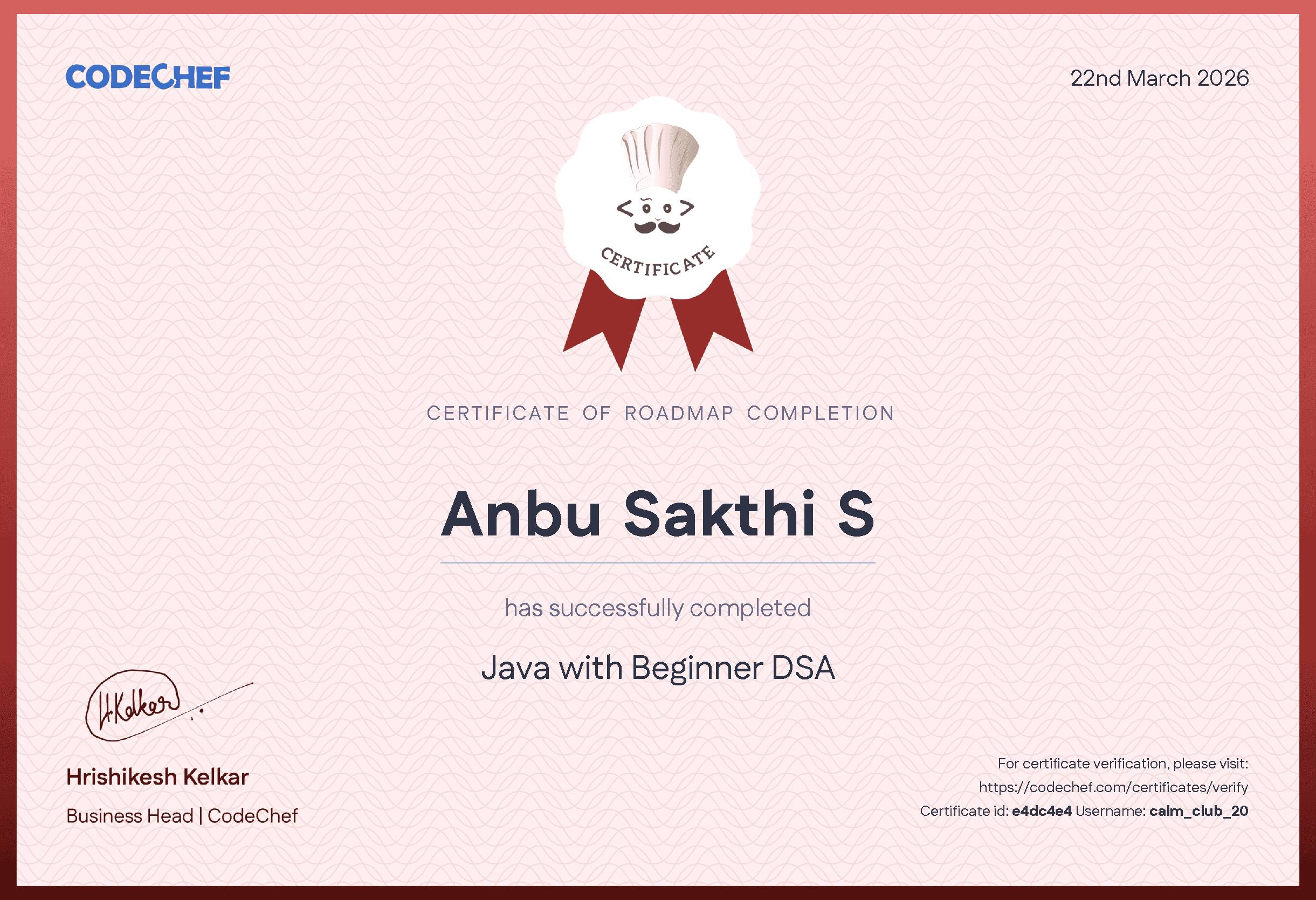 Awarded to Anbu Sakthi S