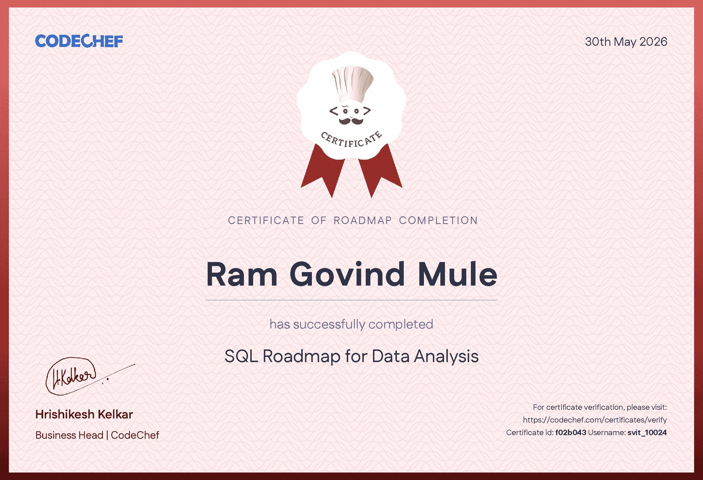 Awarded to Ram Govind Mule