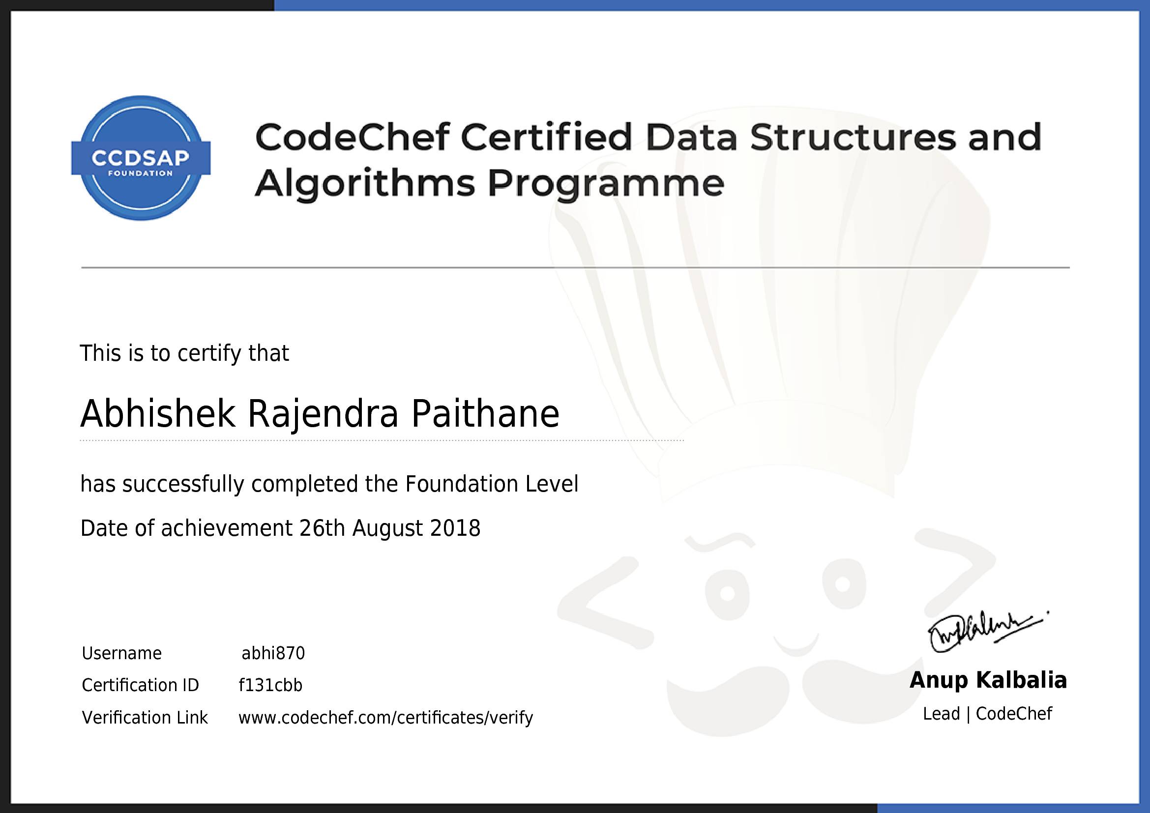 Awarded to Abhishek Rajendra Paithane