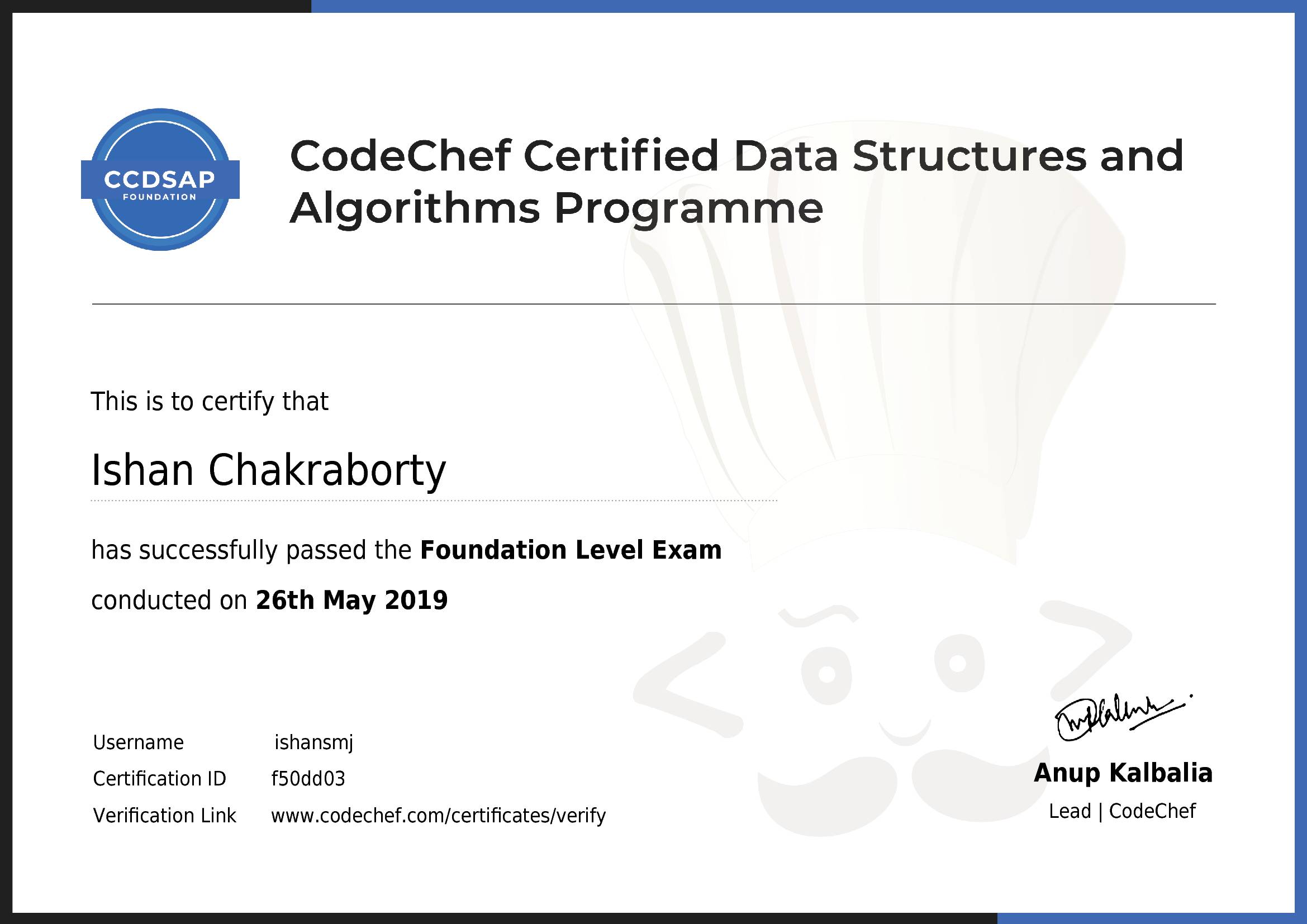 Awarded to Ishan Chakraborty