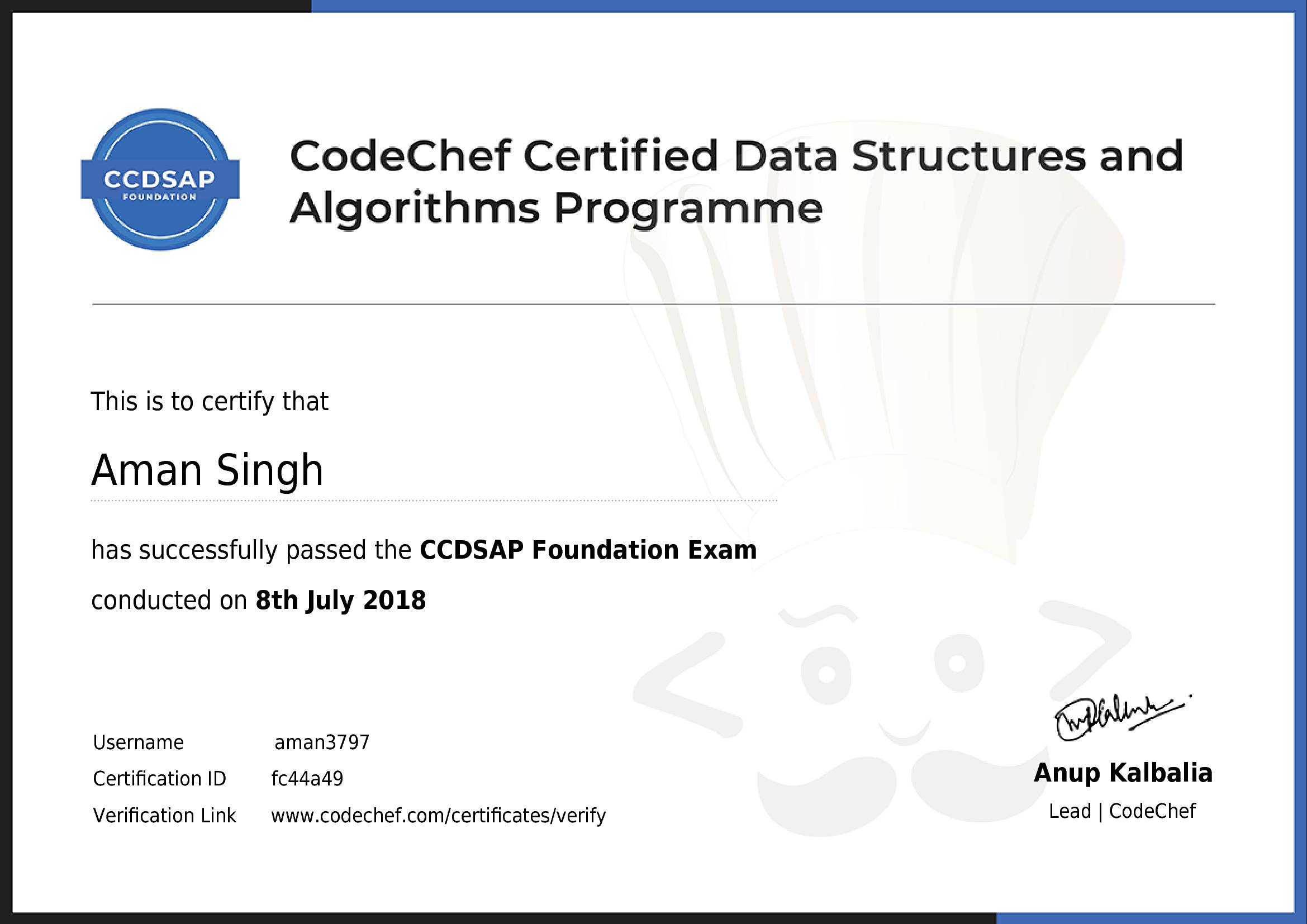 Awarded to Aman Singh