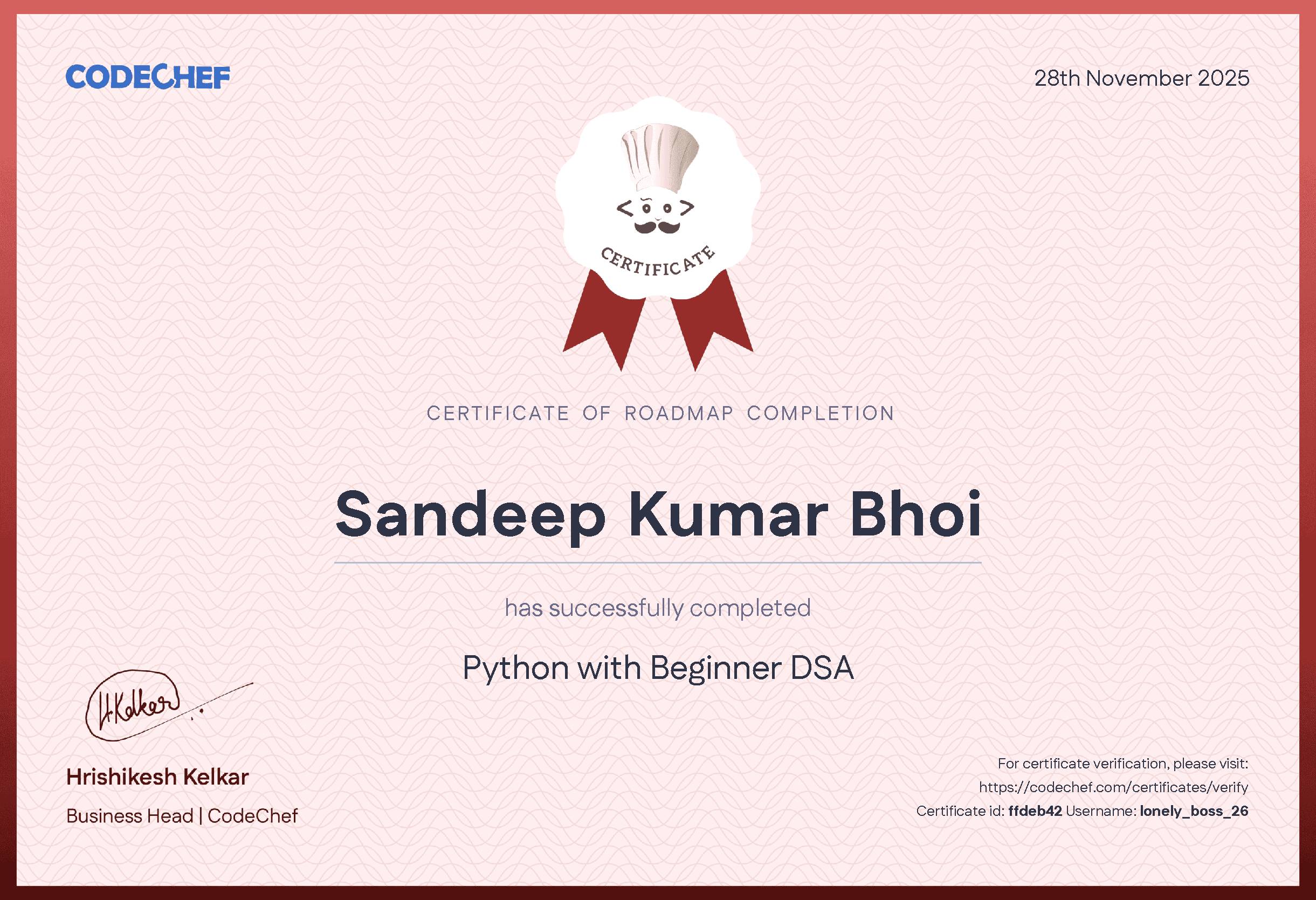 Awarded to Sandeep Kumar Bhoi